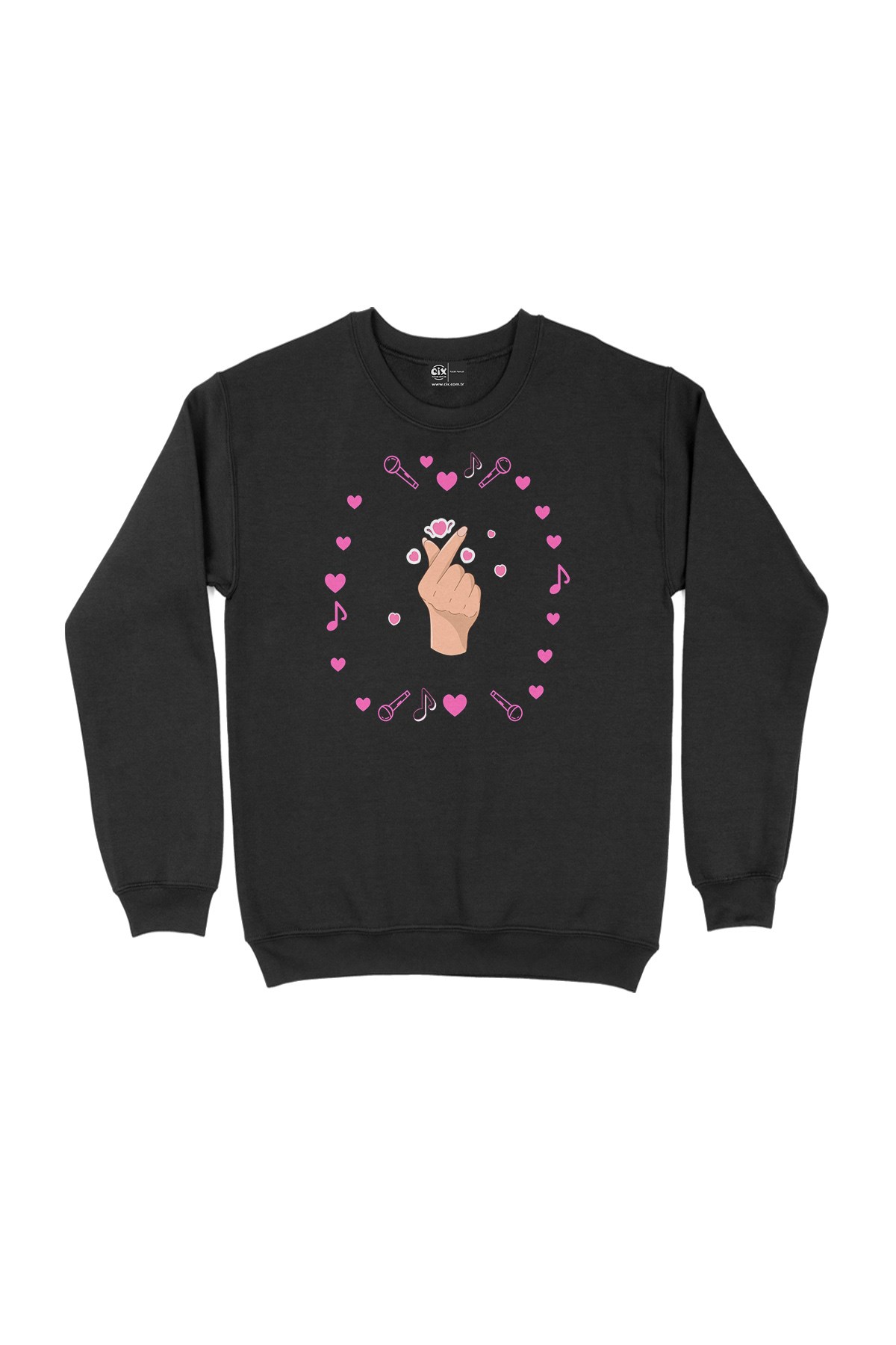 K Pop Parmak Kalp Siyah Sweatshirt