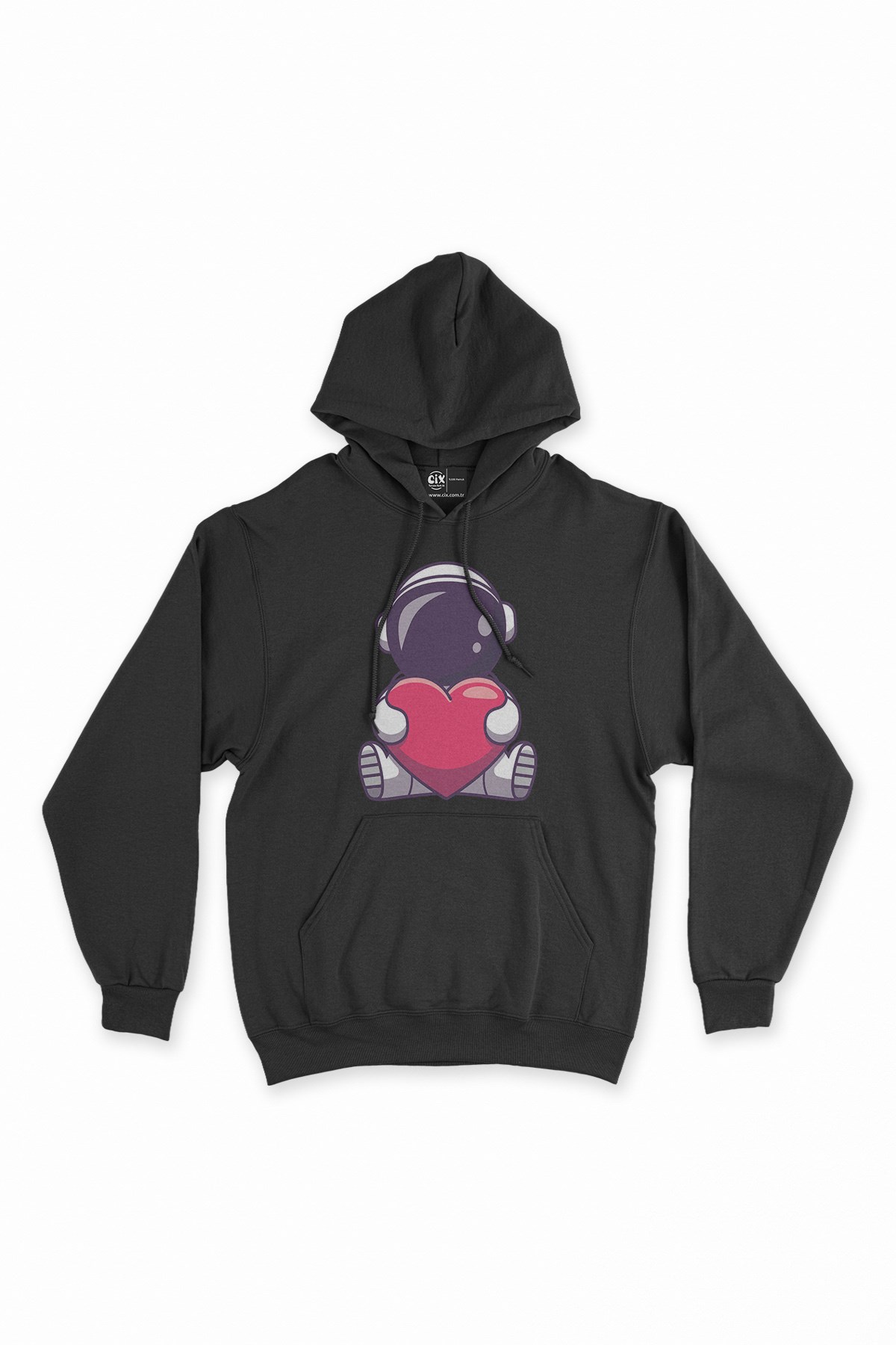 Kalpli Astronot Siyah Kapşonlu Sweatshirt Hoodie