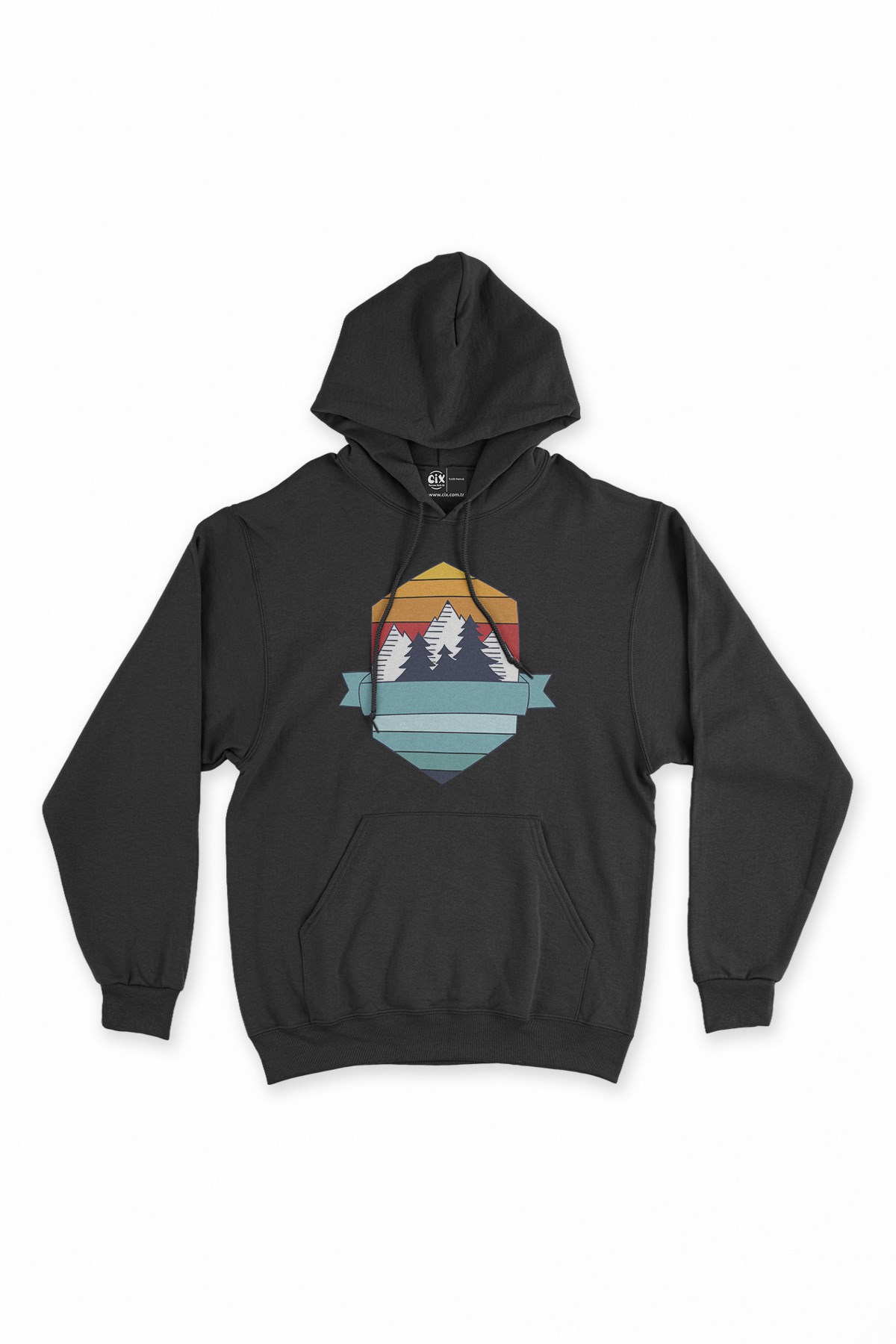 Kamp Amblemi Siyah Kapşonlu Sweatshirt Hoodie