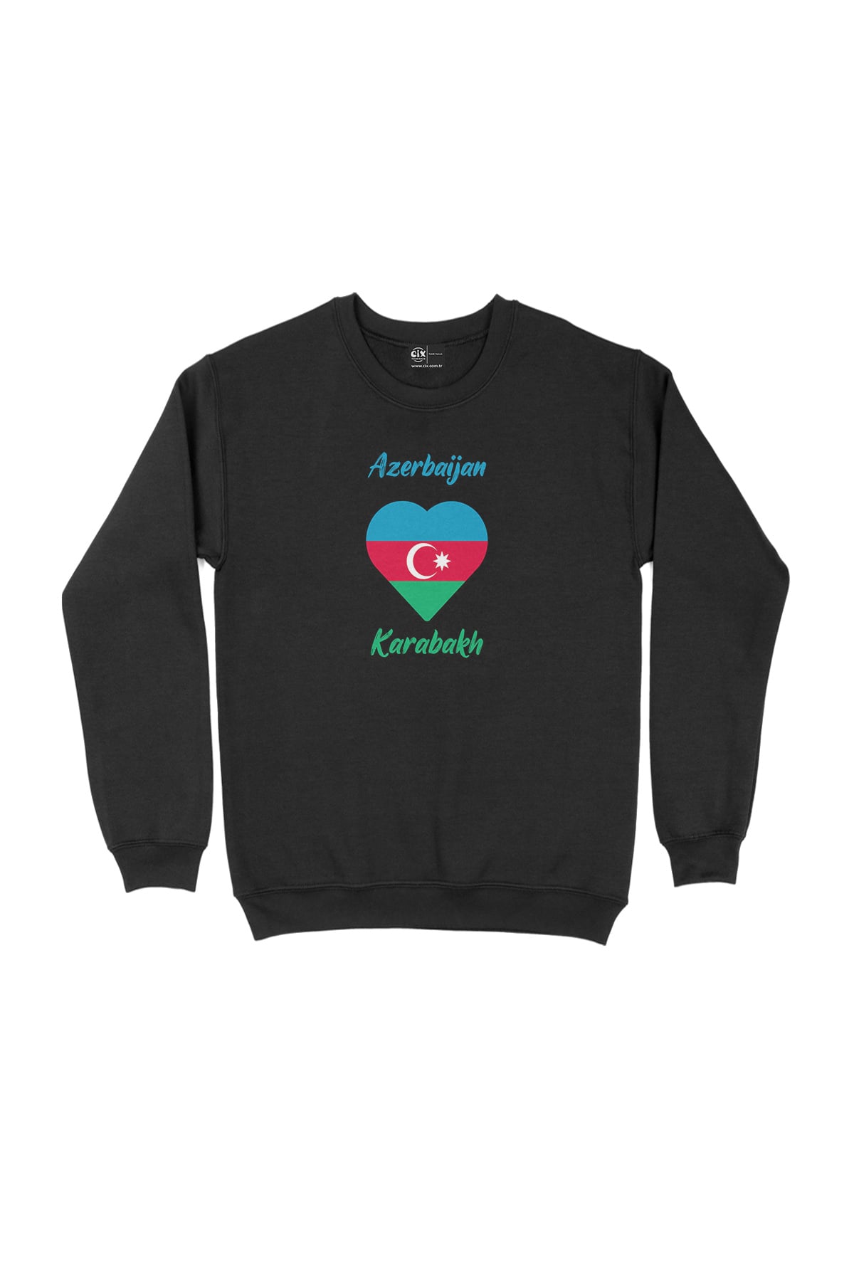 Karabağ Azerbaycan Bayraklı Kalpli Siyah Sweatshirt