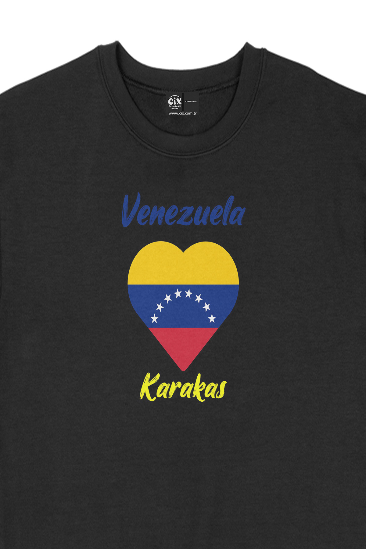 Karakas Venezuela Bayraklı Kalpli Siyah Sweatshirt