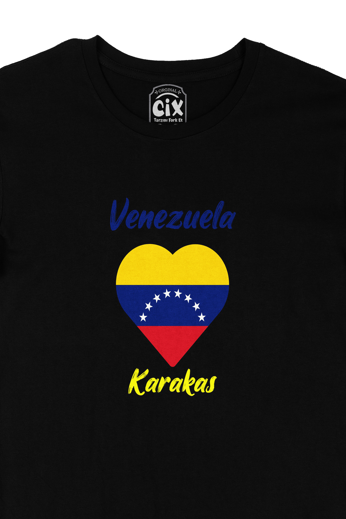 Karakas Venezuela Bayraklı Kalpli Siyah Tişört