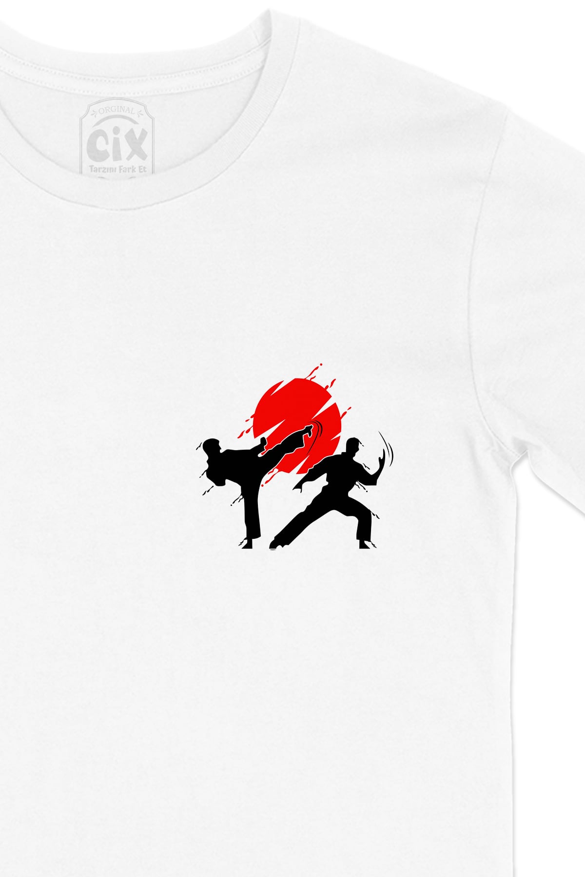 Karate Cep Logo Tasarımlı Beyaz Tişört