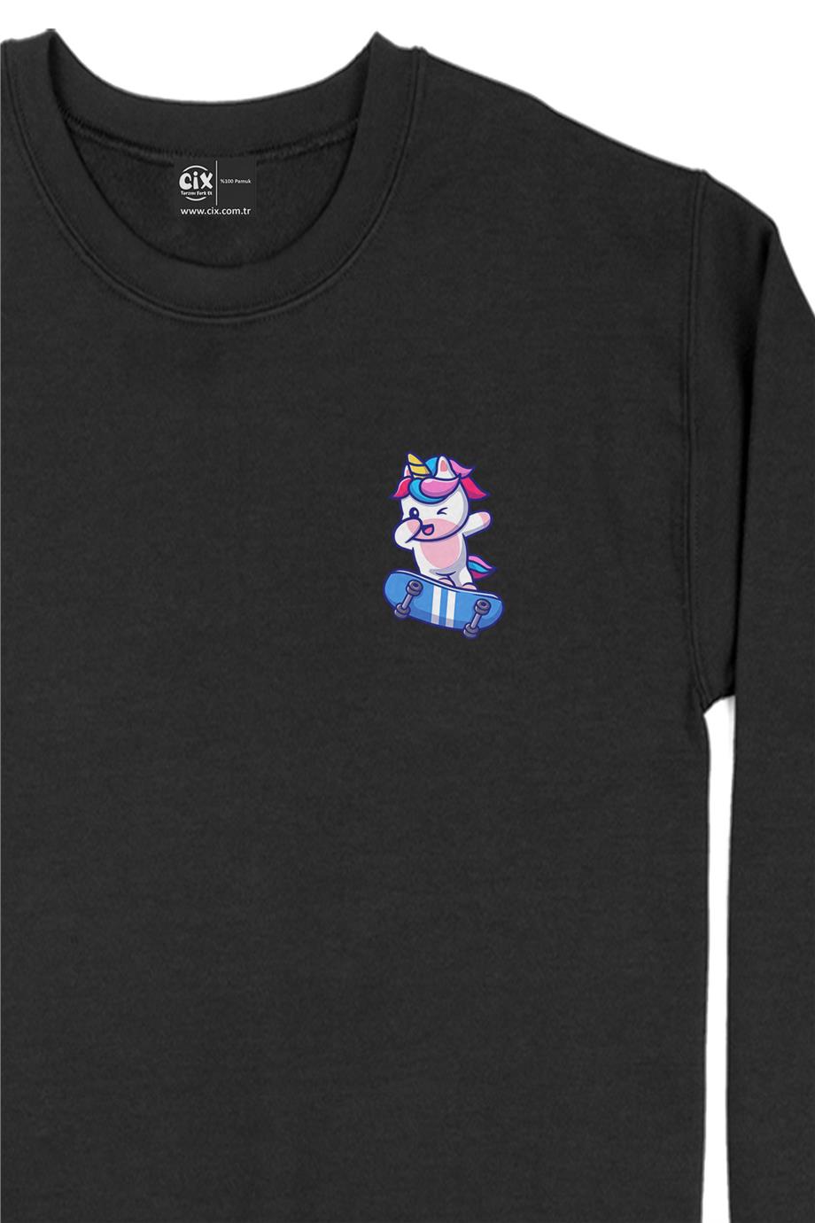 Kaykaylı Unicorn Cep Tasarım Baskılı Sweatshirt