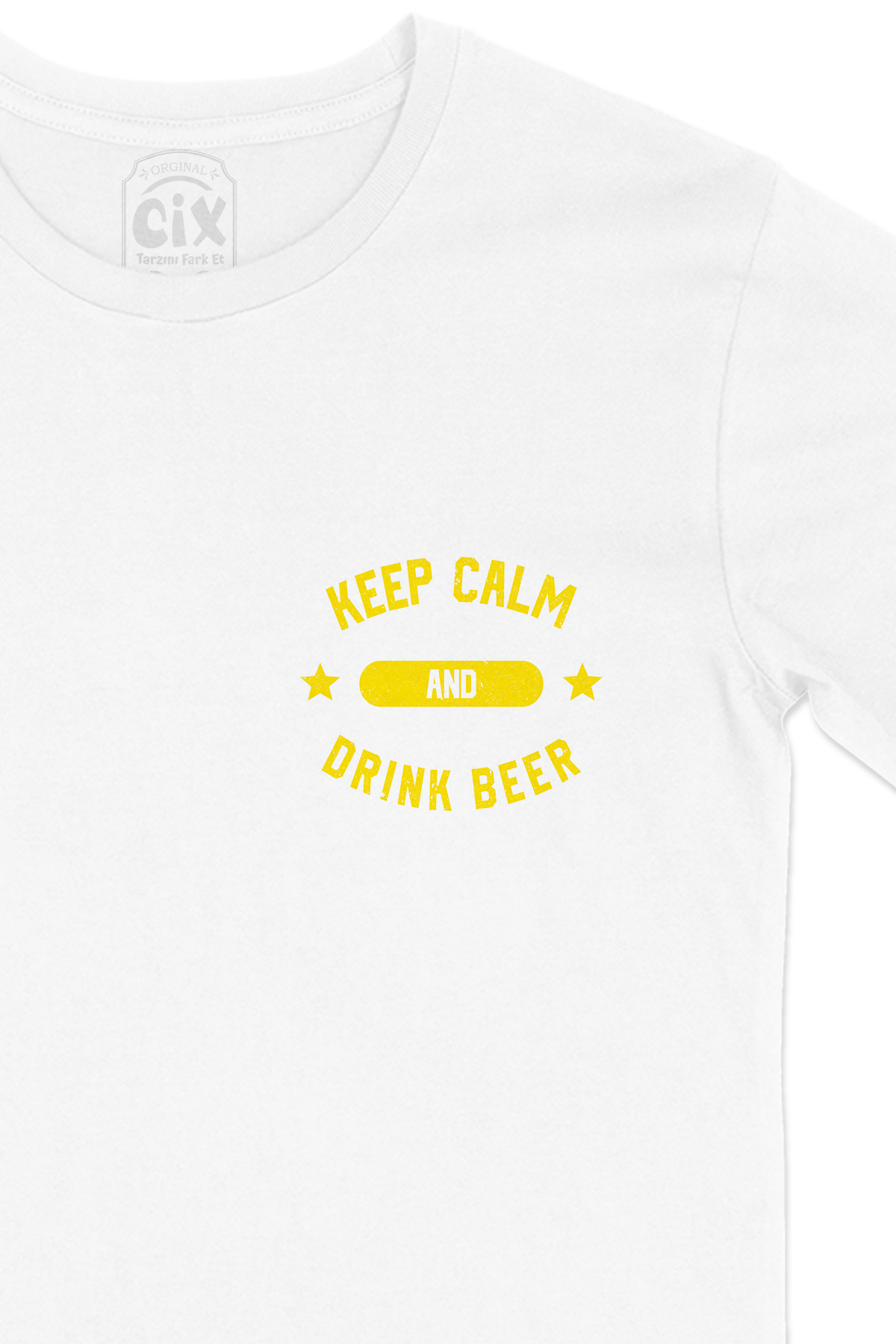 Keep Calm Drink Beer Cep Logo Tasarımlı Beyaz Tişört