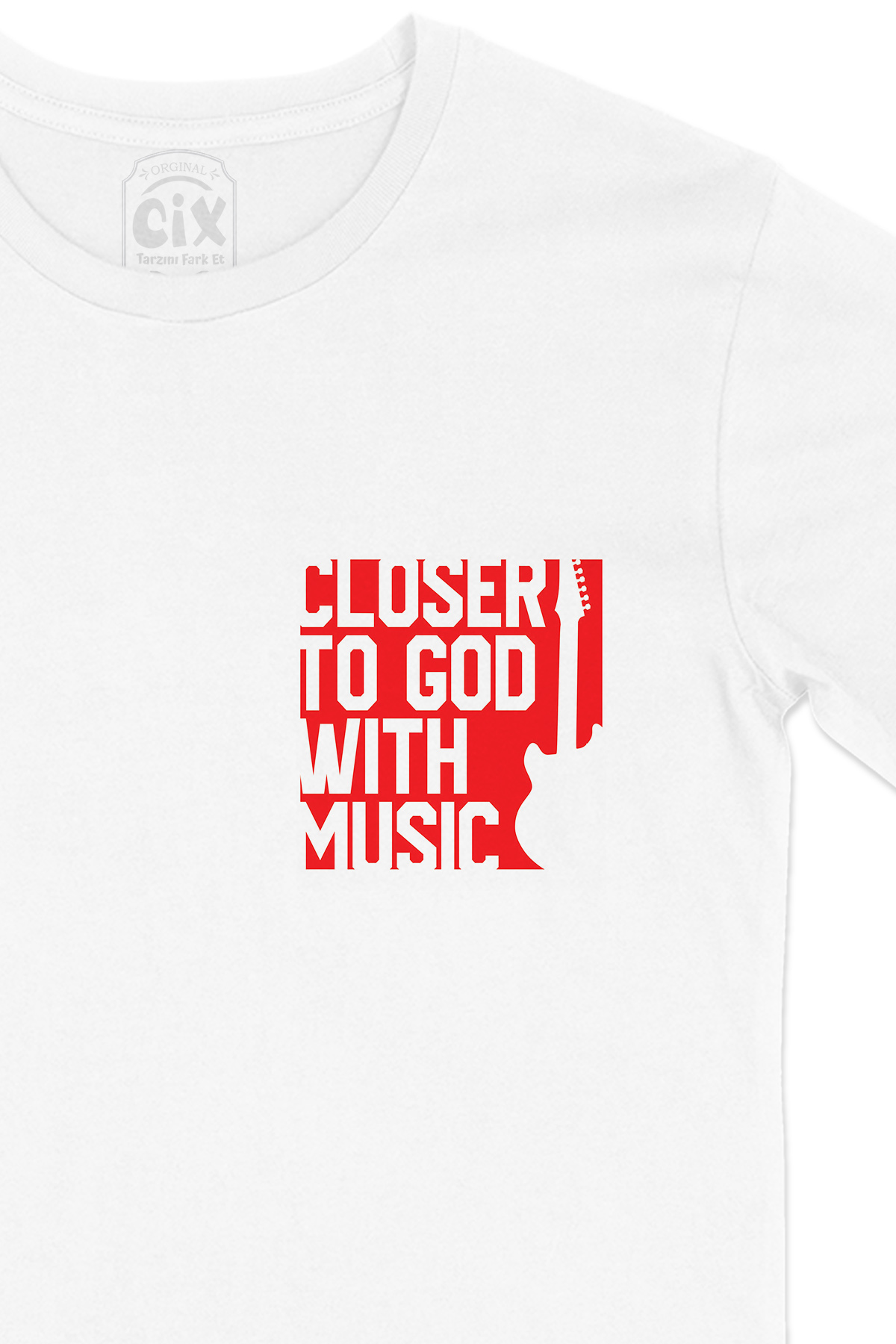 Kırmızı Closer To God Cep Logo Tasarımlı Beyaz Tişört