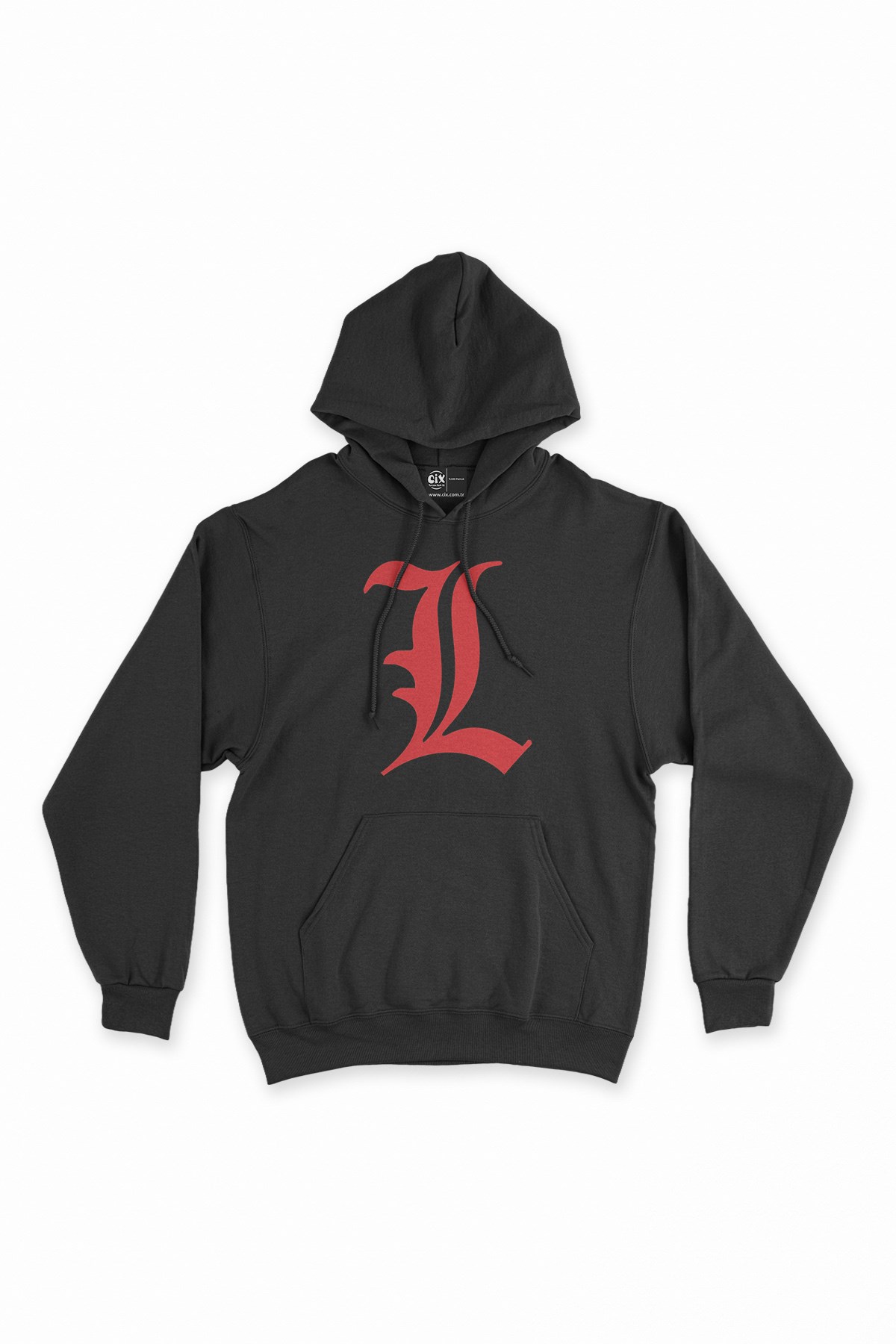 Kırmızı Death Note L Logolu Siyah Kapşonlu Sweatshirt Hoodie