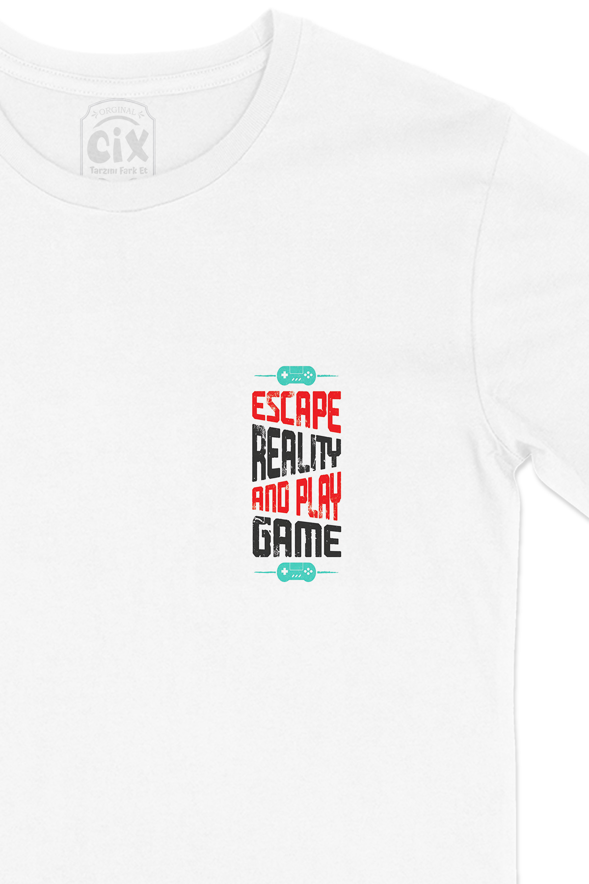 Kırmızı Escape Reality Cep Logo Tasarımlı Beyaz Tişört