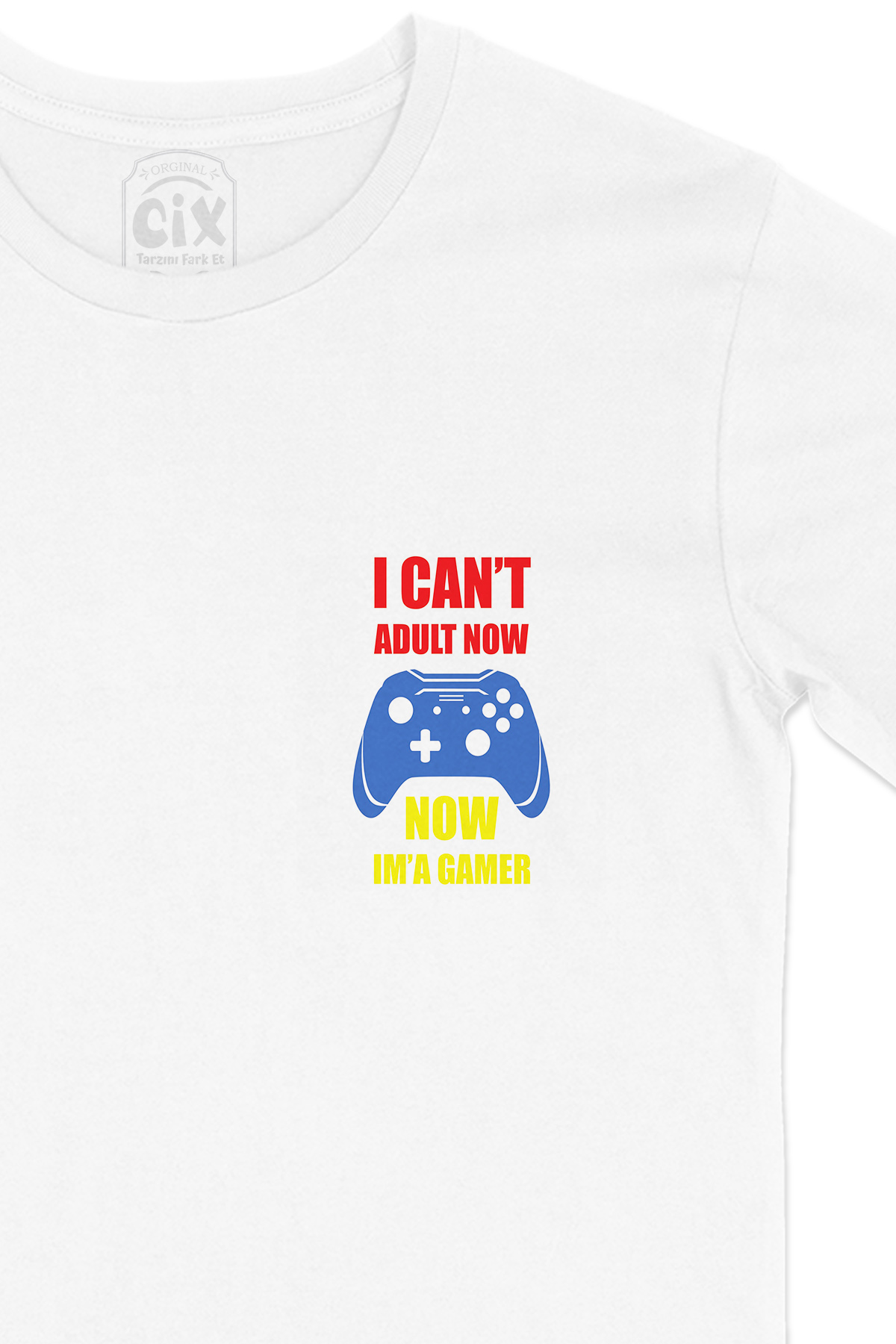 Kırmızı Now I Am A Gamer Cep Logo Tasarımlı Beyaz Tişört