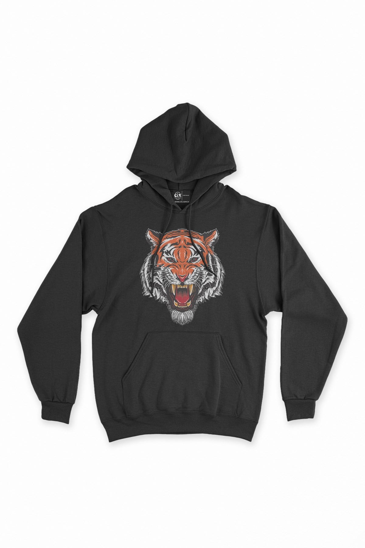 Kızgın Kaplanlı Siyah Kapşonlu Sweatshirt Hoodie