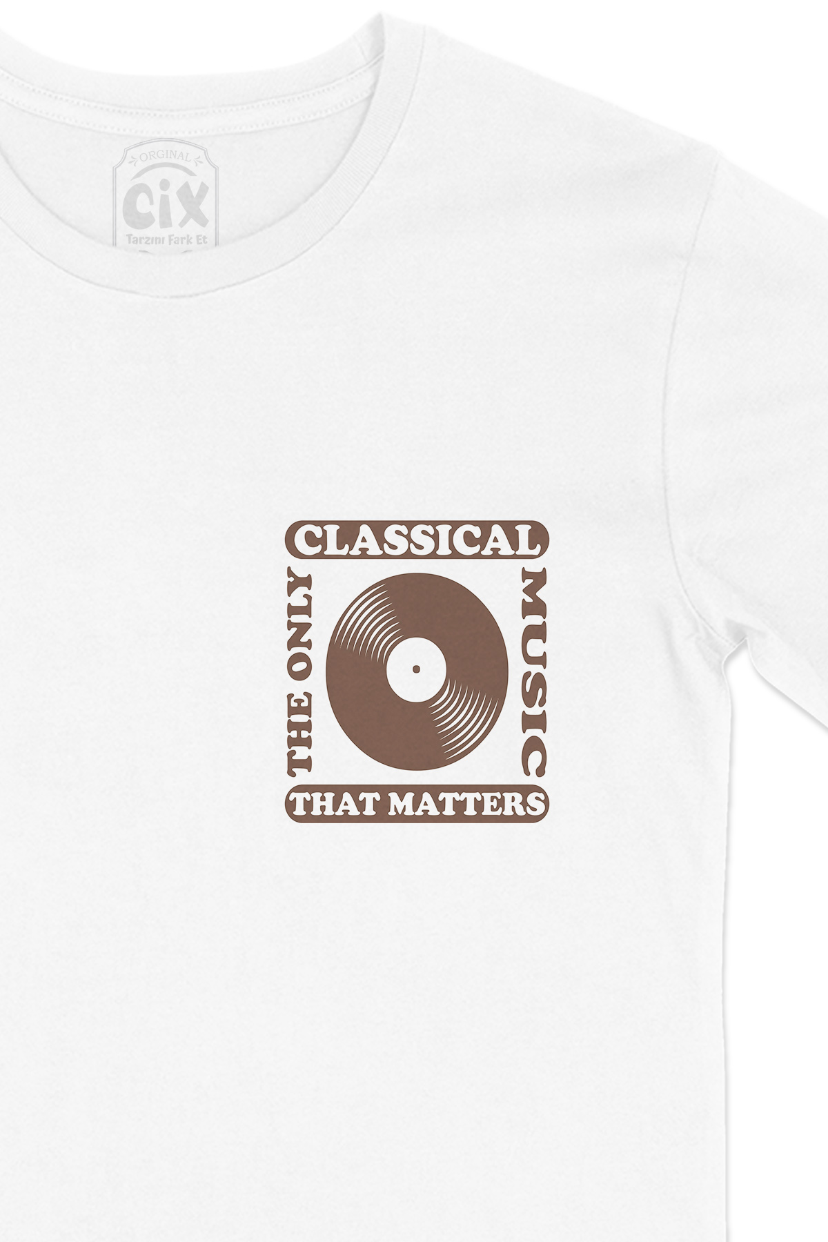 Klasik Müzik Cep Logo Tasarımlı Beyaz Tişört