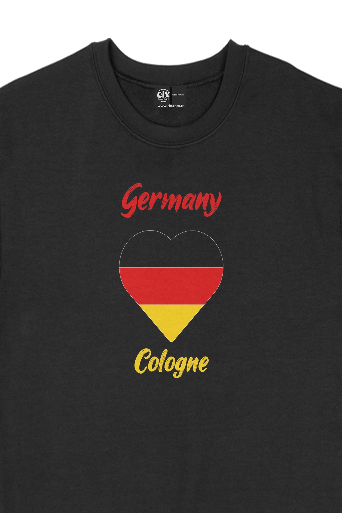 Köln Almanya  Bayraklı Kalpli Siyah Sweatshirt