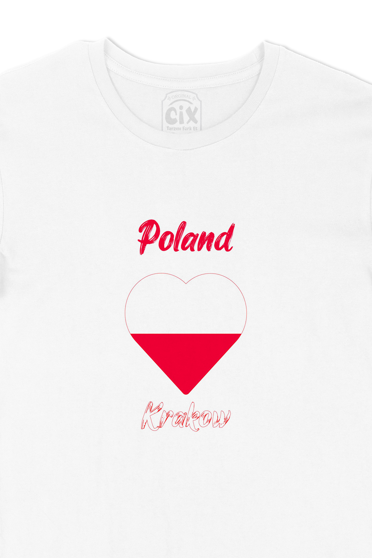 Krakow Polonya Bayraklı Kalpli Tişört