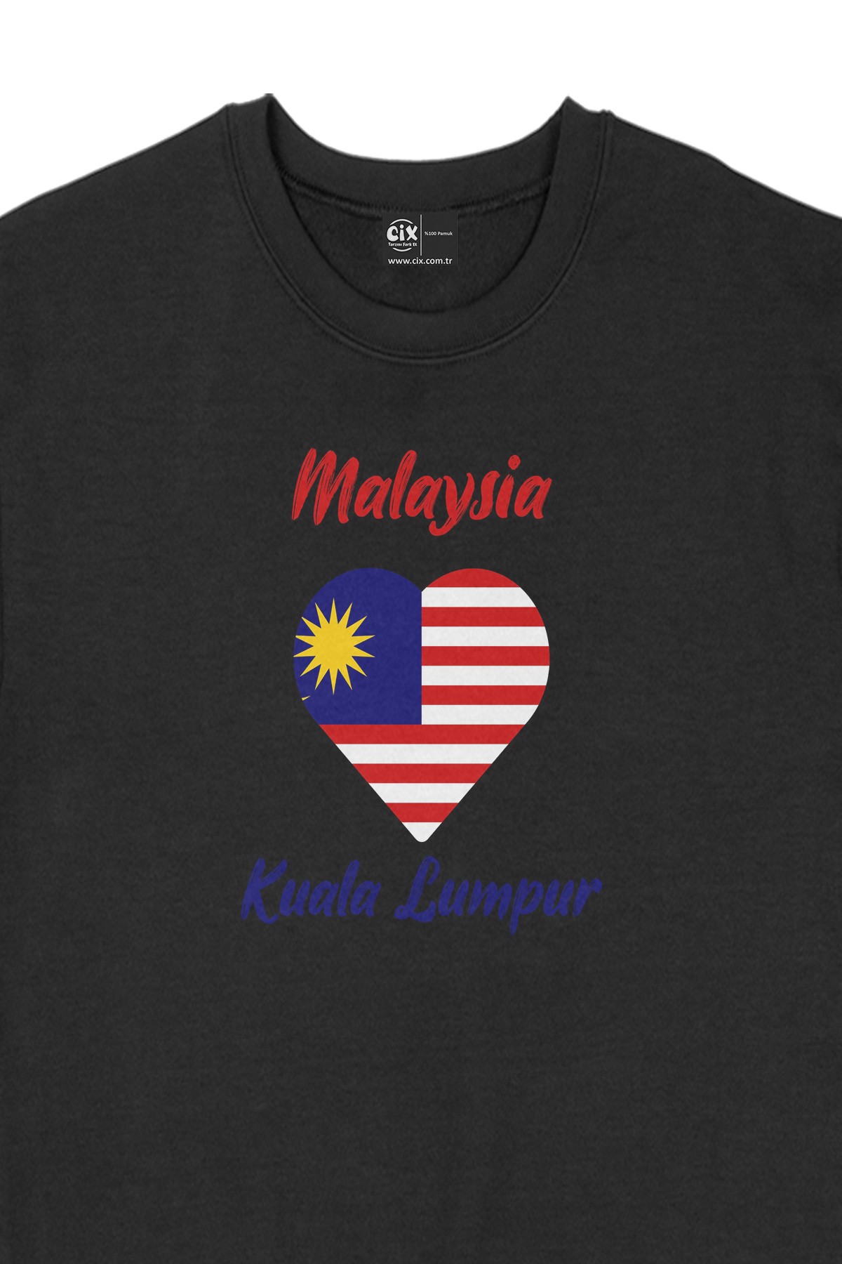 Kuala Lumbur Malezya Bayraklı Kalpli Siyah Sweatshirt