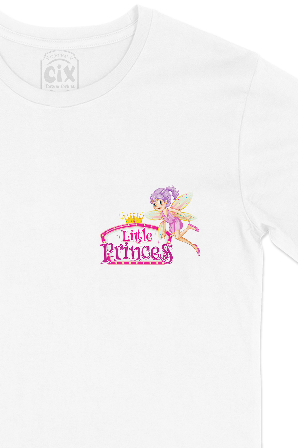Küçük Prenses Little Princess Cep Logo Tasarımlı Beyaz Tişört