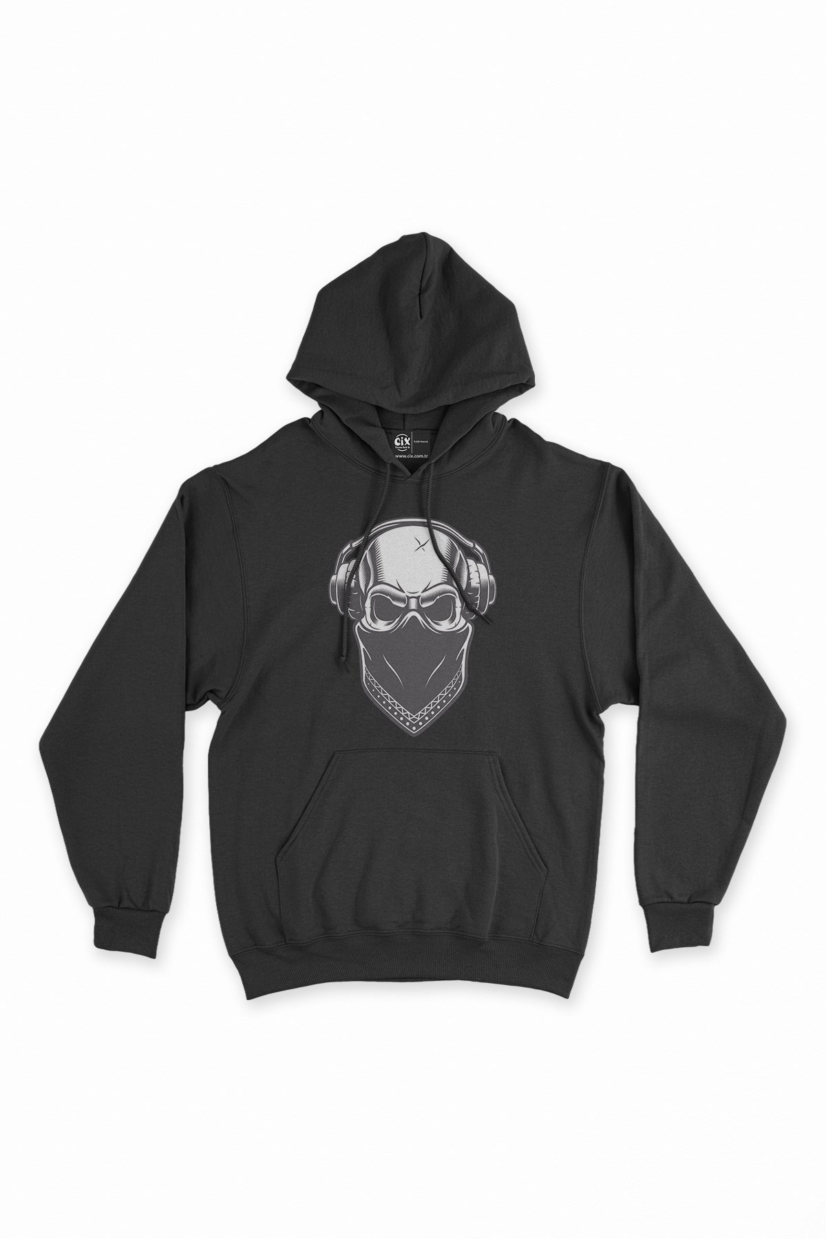 Kulaklıklı Kuru Kafa Siyah Kapşonlu Sweatshirt Hoodie