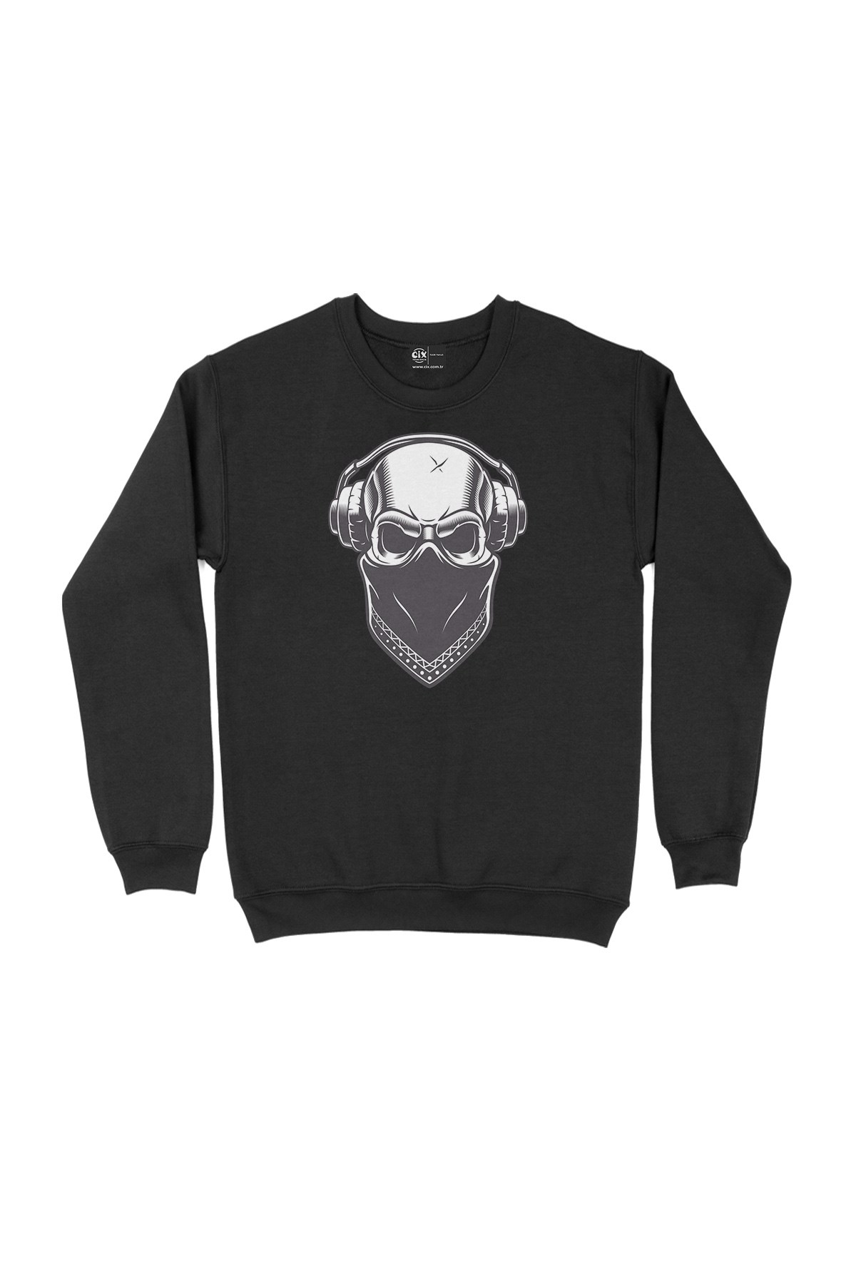 Kulaklıklı Kuru Kafa Siyah Sweatshirt