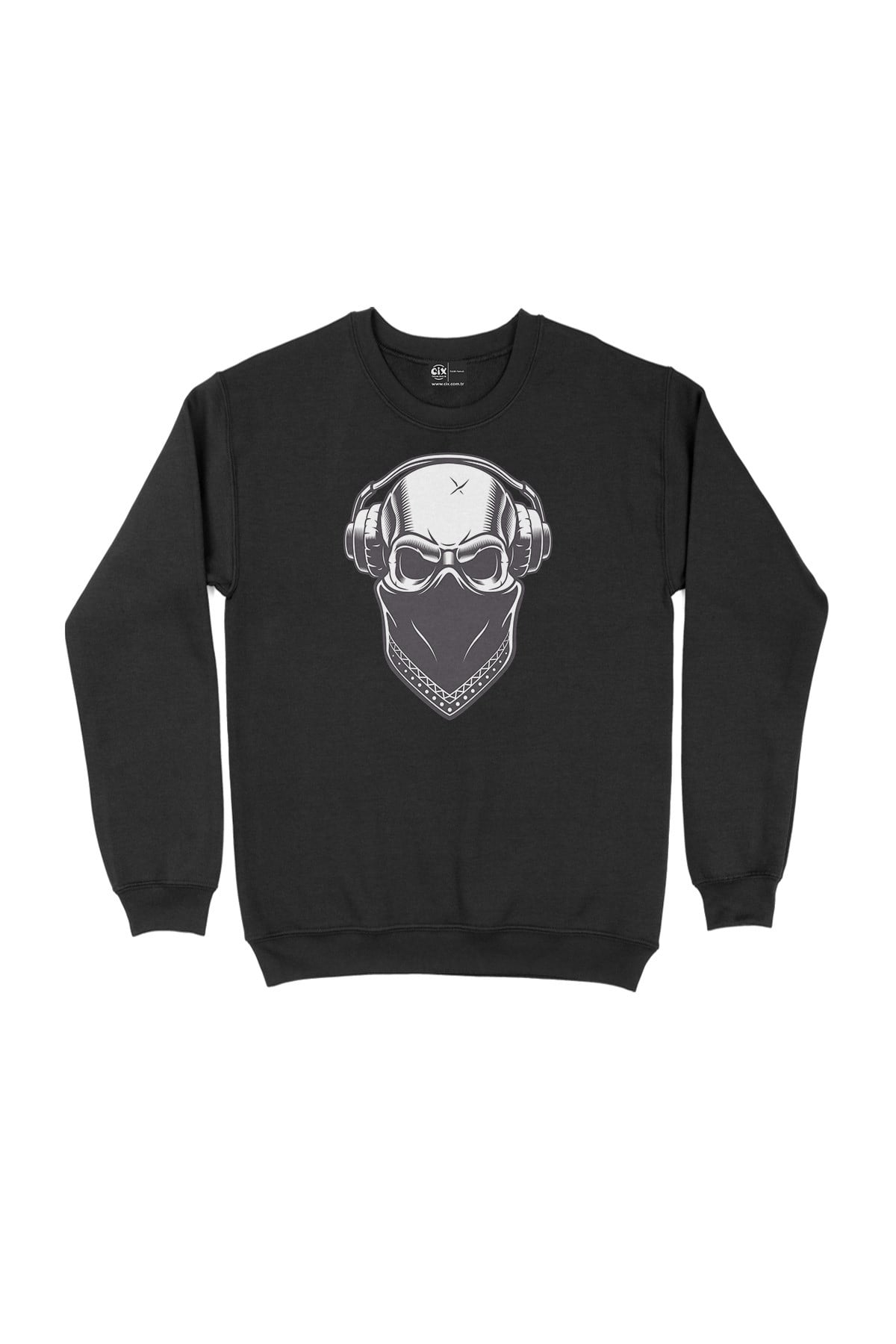 Kulaklıklı Kuru Kafa Siyah Sweatshirt