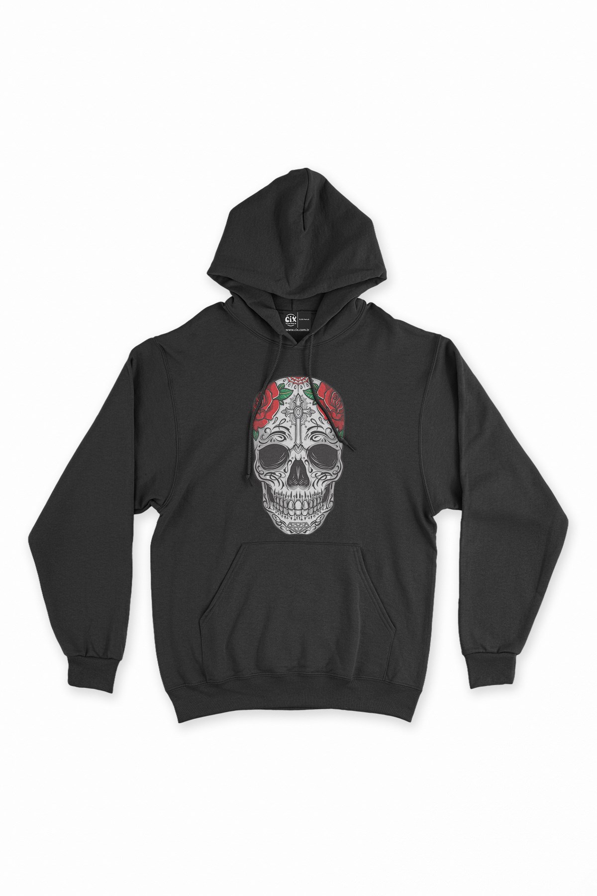 Kuru Kafa Gül Siyah Kapşonlu Sweatshirt Hoodie