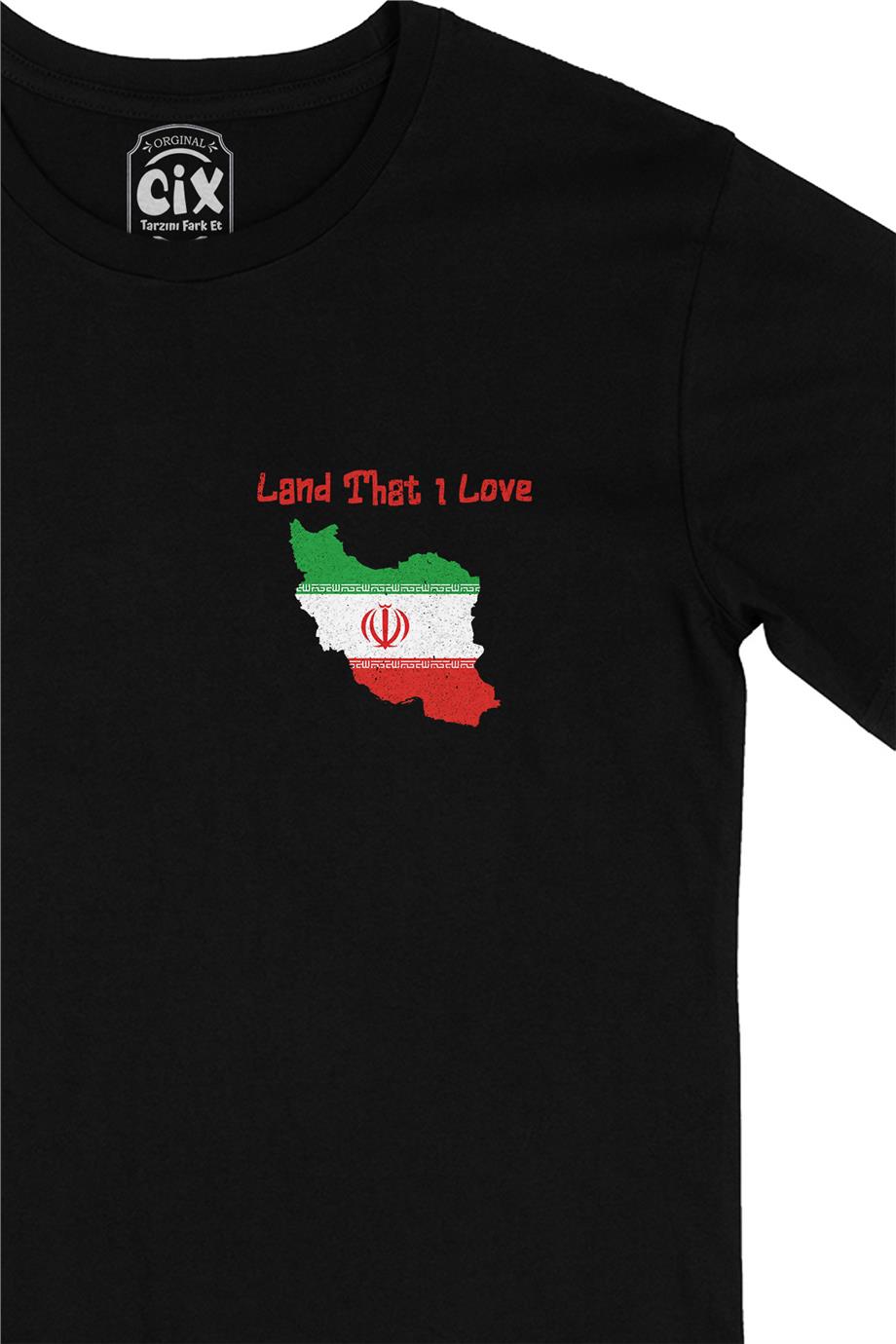 Land That I Love İran Cep Tasarım Baskılı Siyah Tişört