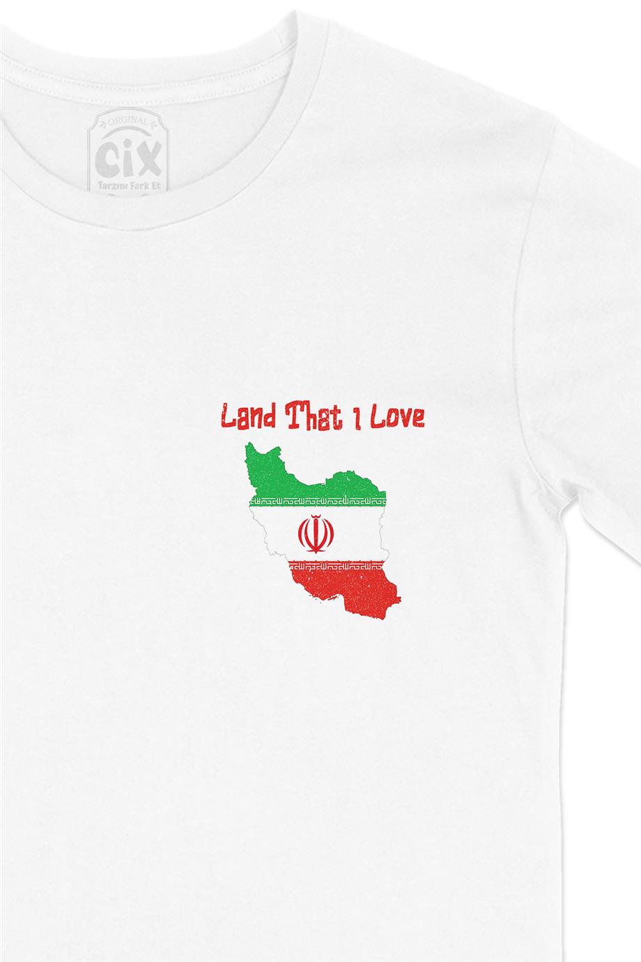 Land That I Love İran Cep Tasarım Baskılı Beyaz Tişört