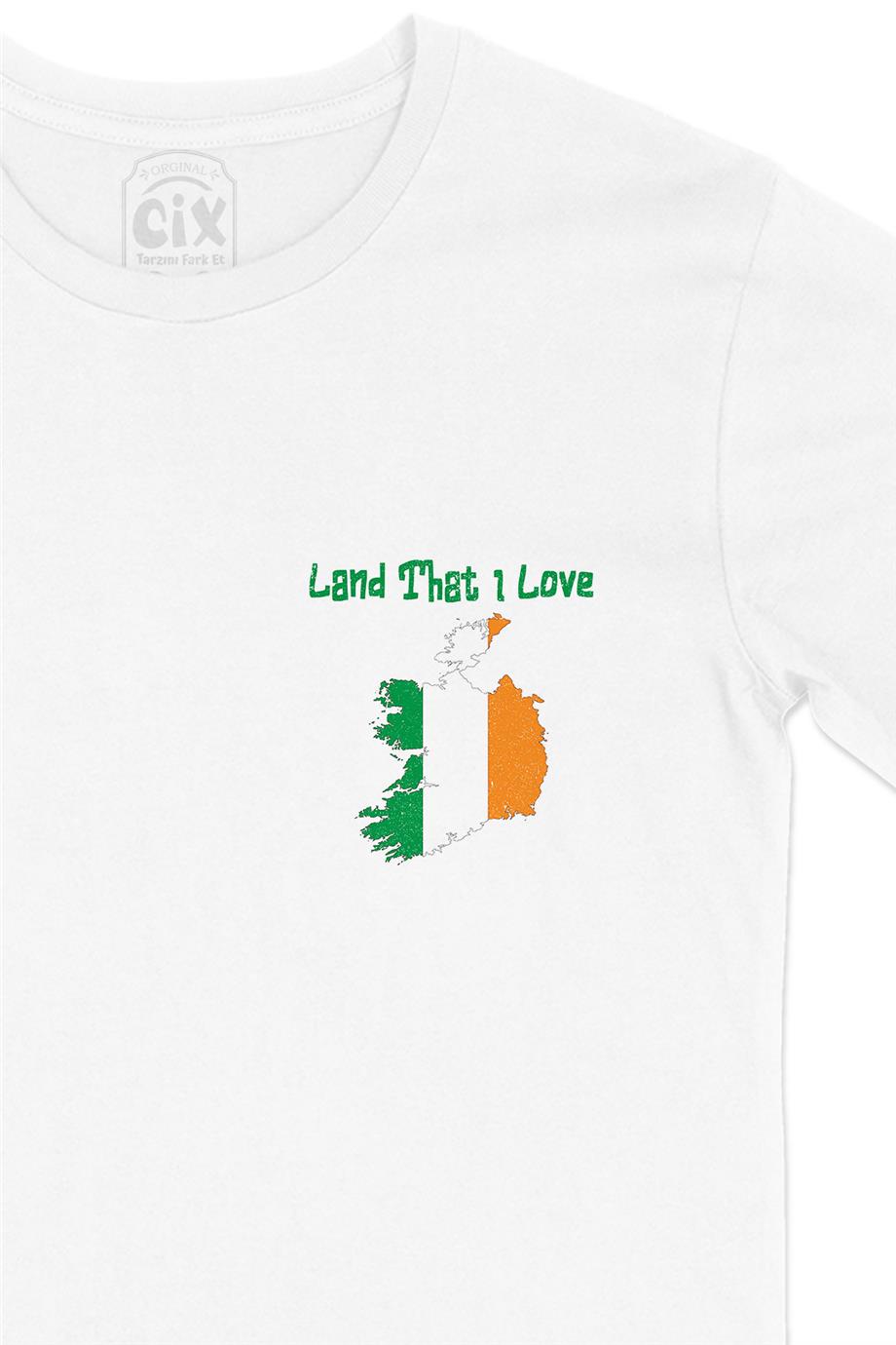 Land That I Love İrlanda Cep Tasarım Baskılı Beyaz Tişört