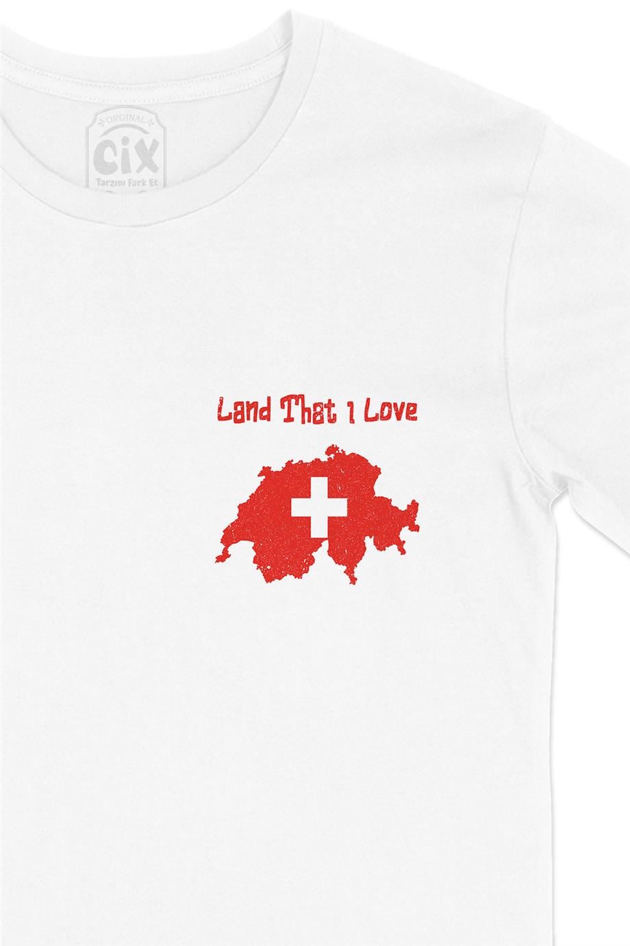 Land That I Love İsviçre Cep Tasarım Baskılı Beyaz Tişört