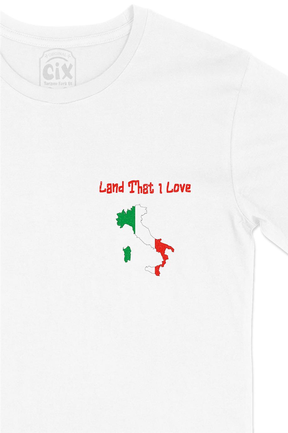 Land That I Love İtalya Cep Tasarım Baskılı Beyaz Tişört