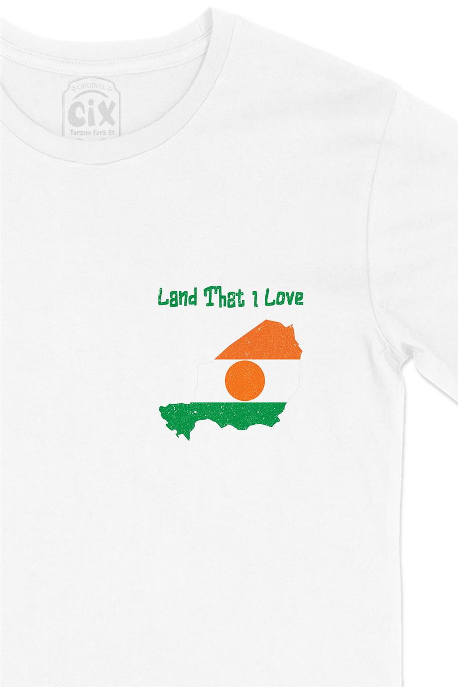 Land That I Love Nijer Cep Tasarım Baskılı Beyaz Tişört