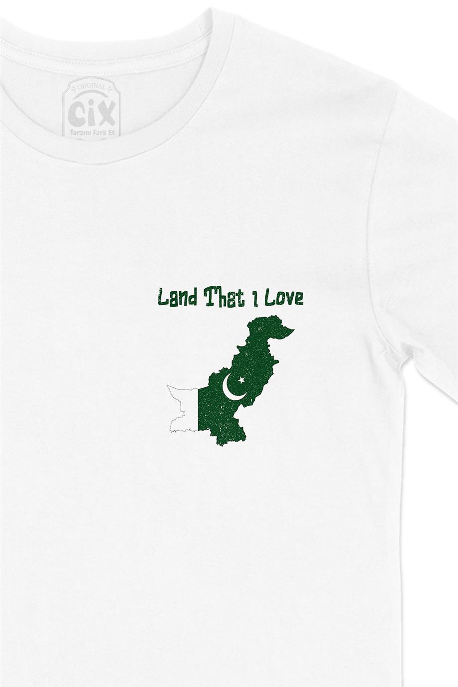 Land That I Love Pakistan Cep Tasarım Baskılı Beyaz Tişört