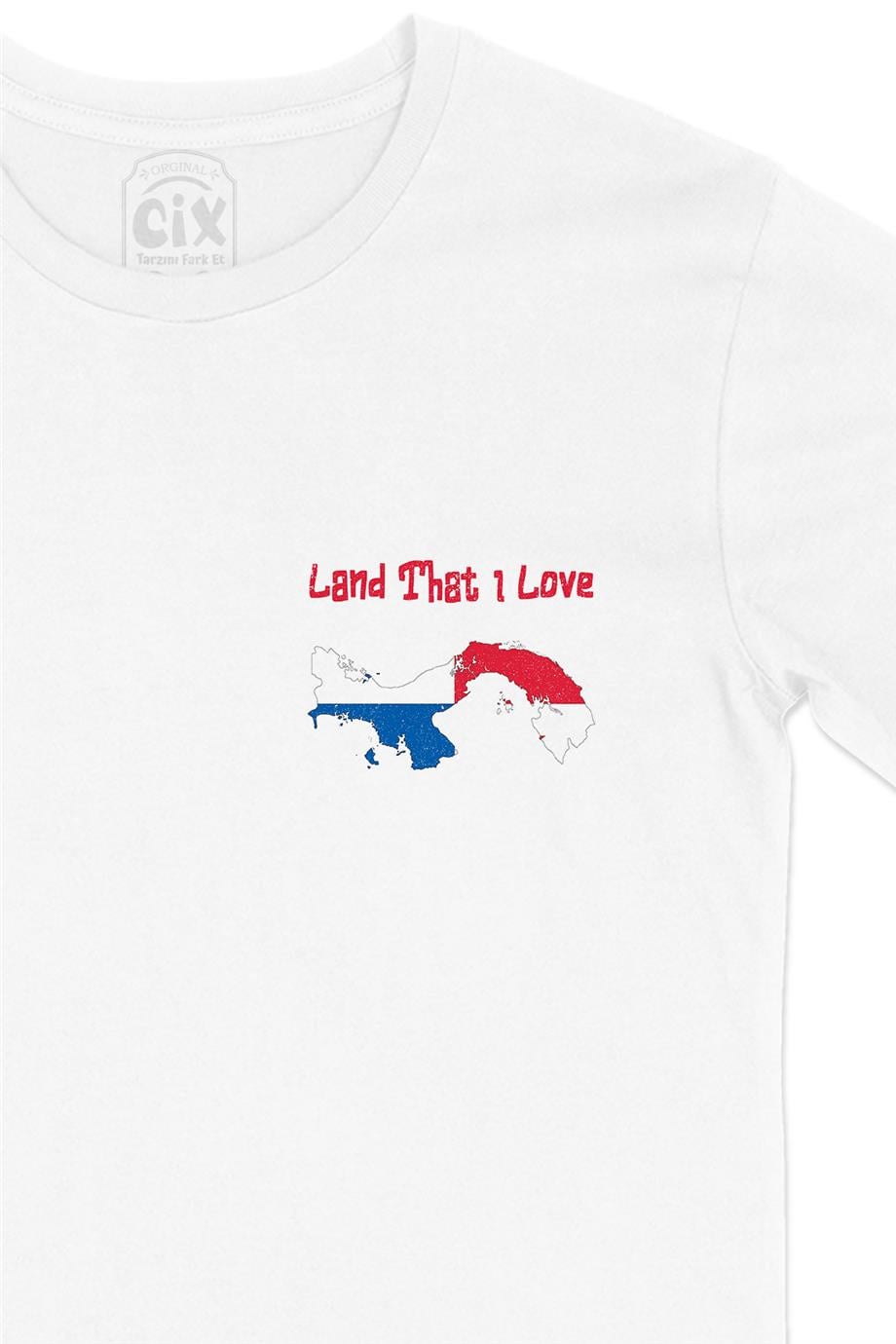 Land That I Love Panama Cep Tasarım Baskılı Beyaz Tişört