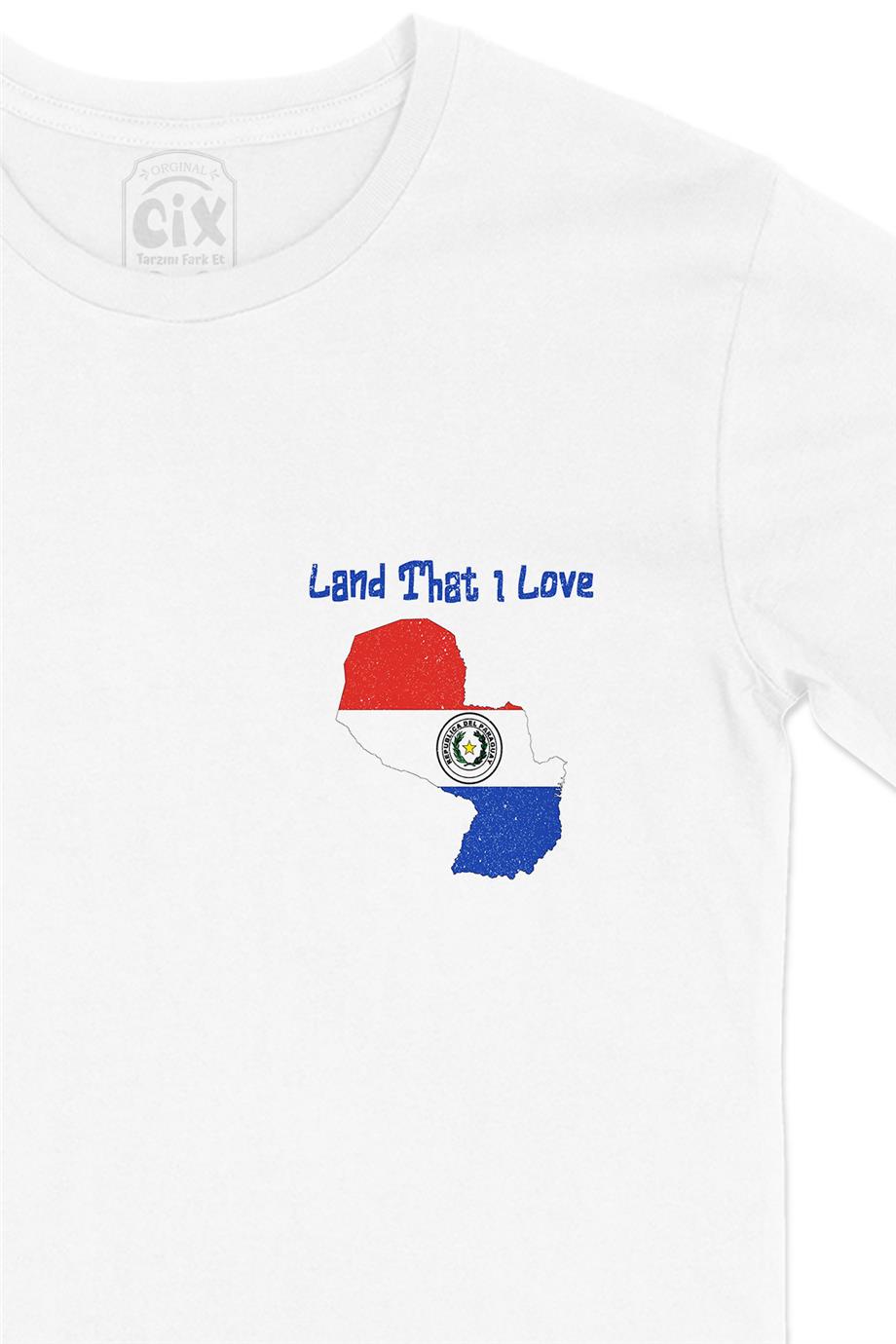 Land That I Love Paraguay Cep Tasarım Baskılı Beyaz Tişört