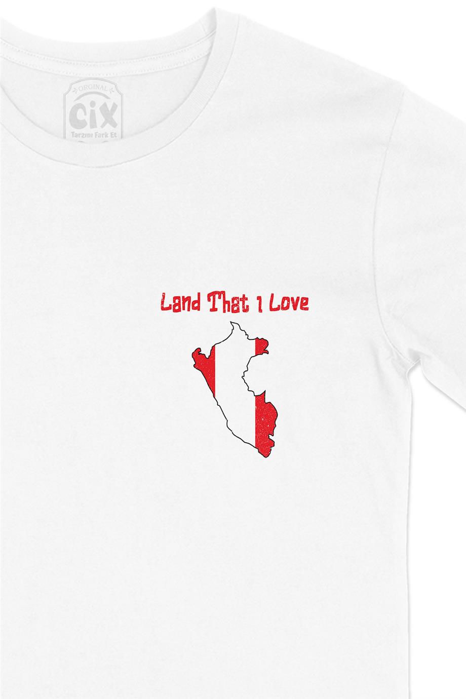 Land That I Love Peru Cep Tasarım Baskılı Beyaz Tişört