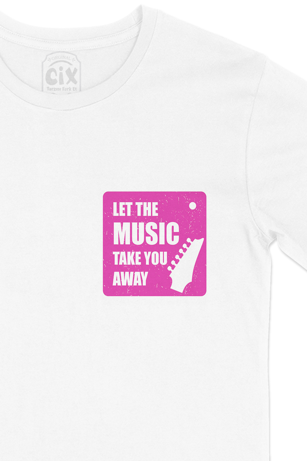 Let The Music Take You Away Cep Logo Tasarımlı Beyaz Tişört
