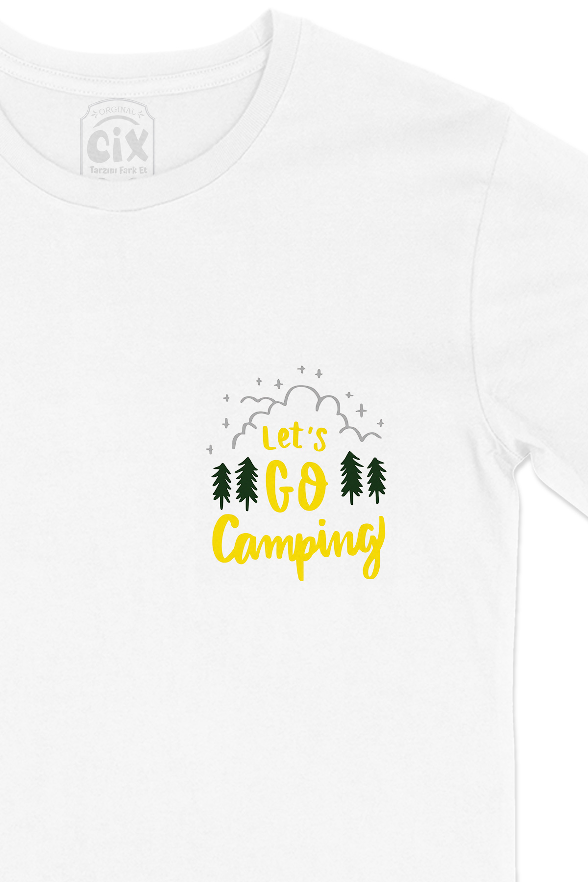 Lets Go Camping Cep Logo Tasarımlı Beyaz Tişört