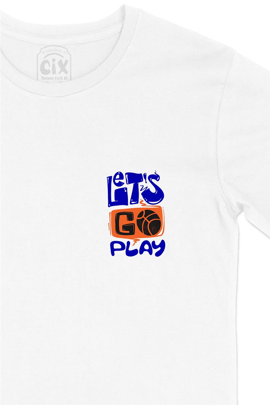 Lets Go Play Basketball Cep Tasarım Baskılı Beyaz Tişört