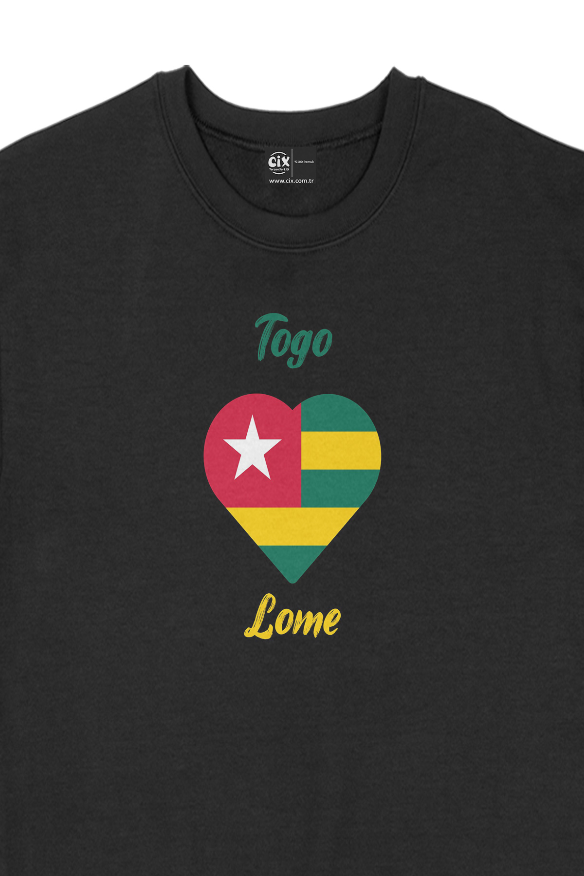Lome Togo Bayraklı Kalpli Siyah Sweatshirt