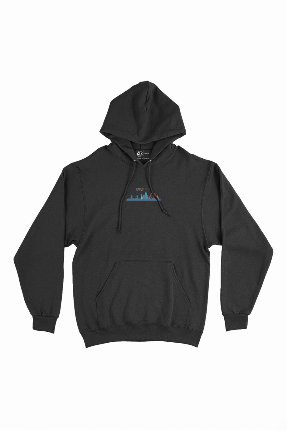 London Londra Skyline Renkli Minimal Kapşonlu Sweatshirt Hoodie