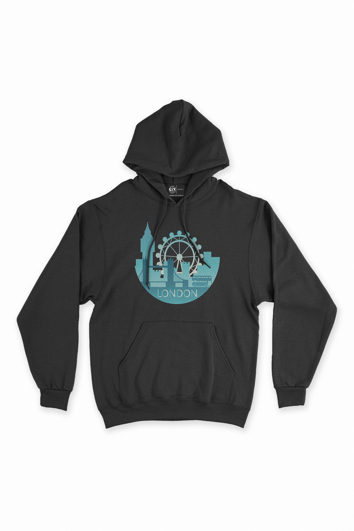 Londra Siyah Kapşonlu Sweatshirt Hoodie