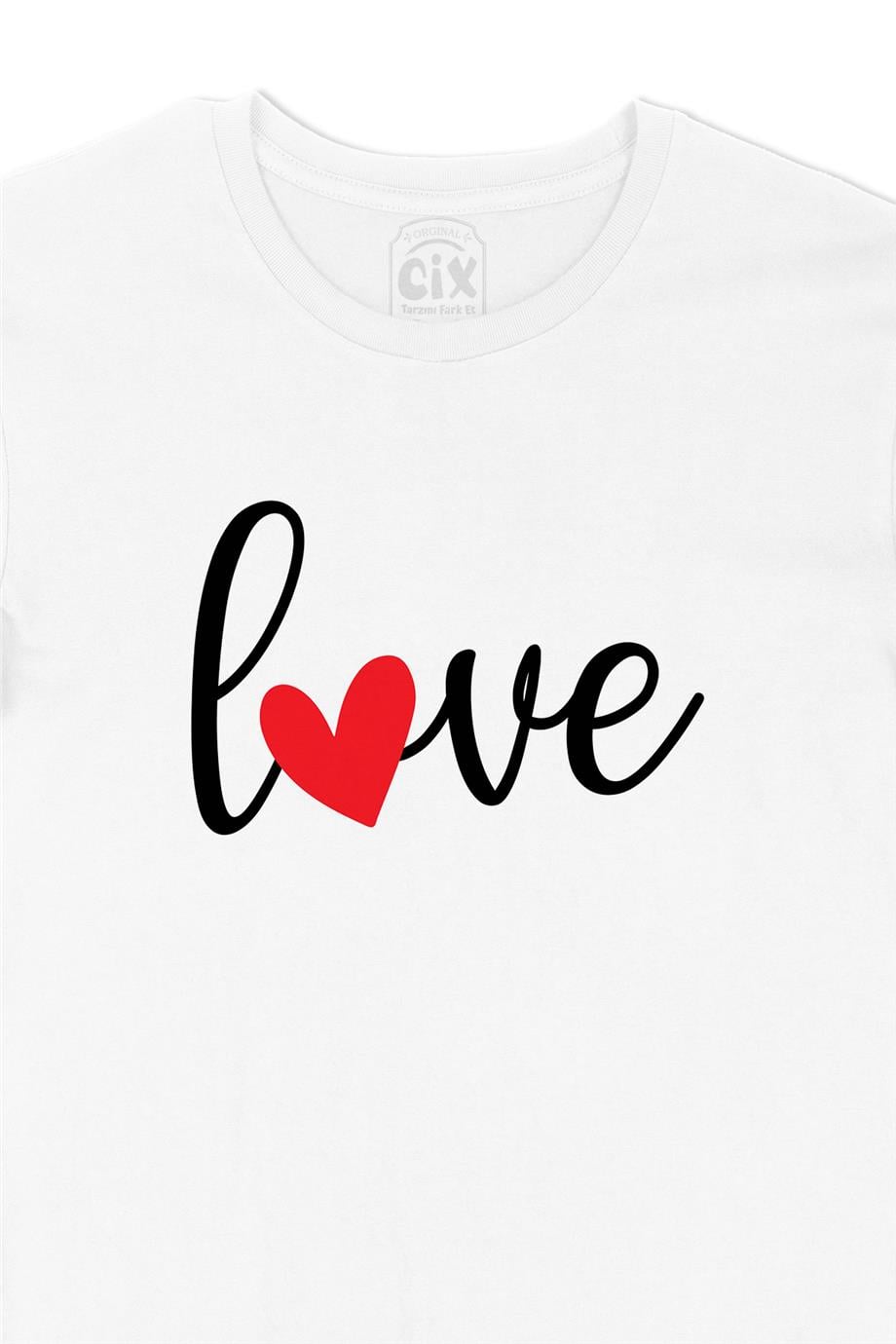 Love Aşk Kalpli Beyaz Tişört