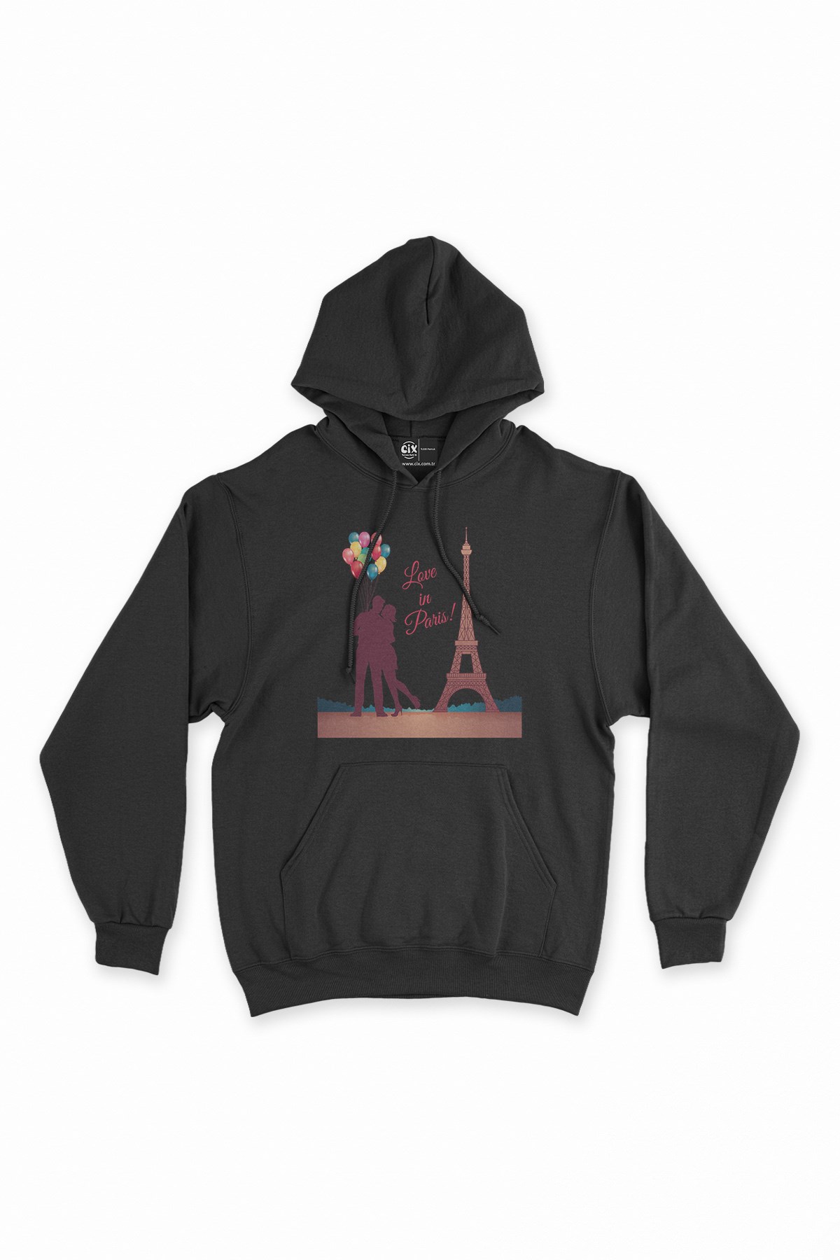 Love In Paris Siyah Kapşonlu Sweatshirt Hoodie