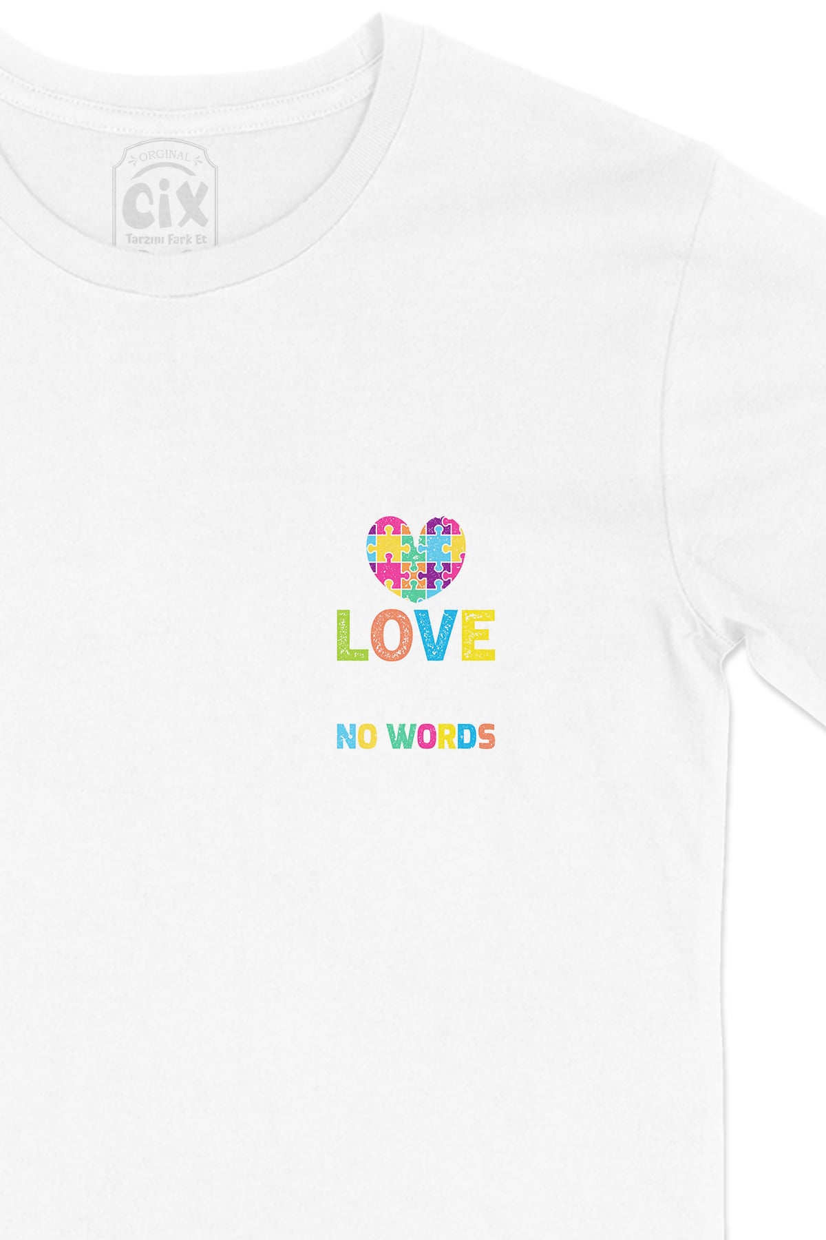 Love No  Words Cep Logo Tasarımlı Beyaz Tişört