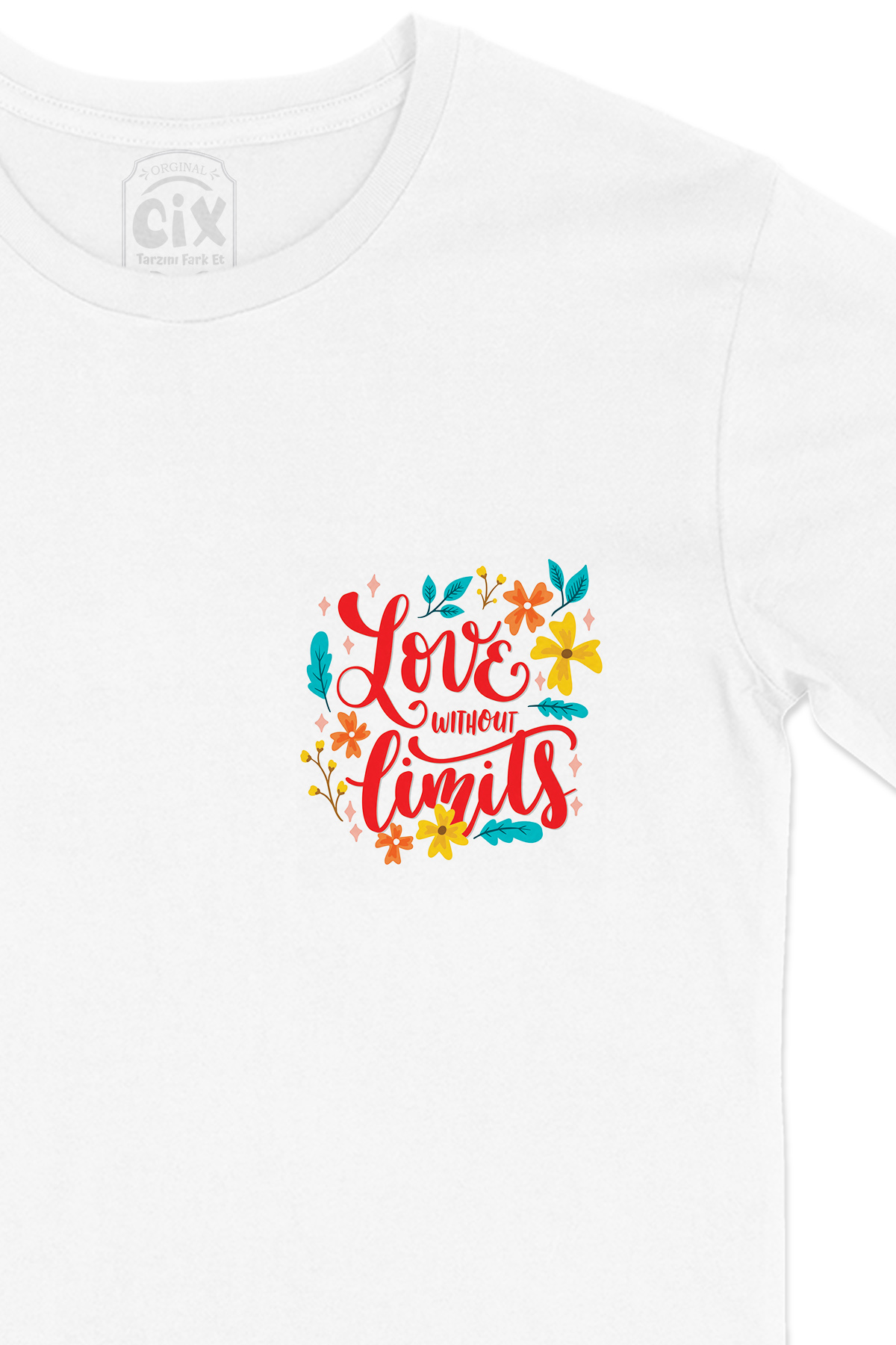 Love Without Limits Cep Logo Tasarımlı Beyaz Tişört