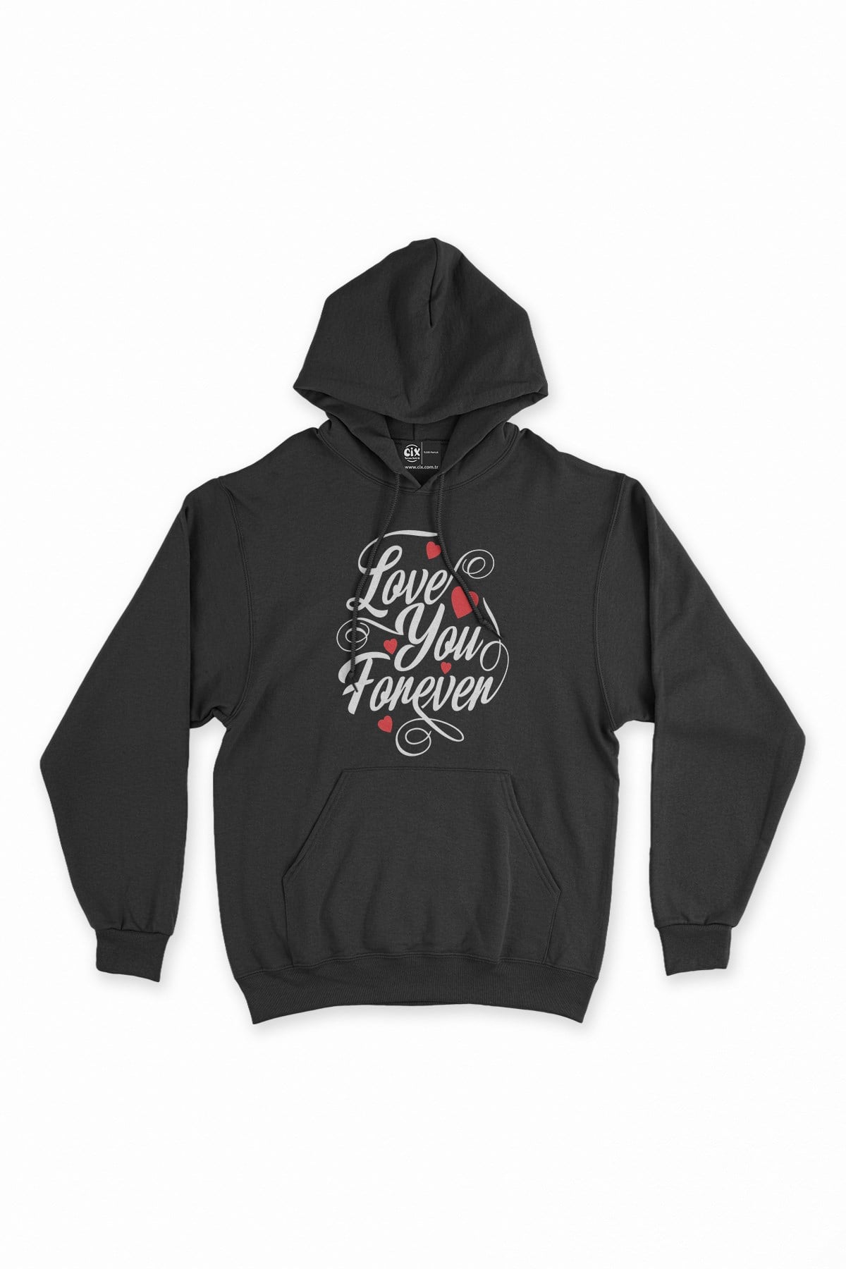Love You Forever Siyah Kapşonlu Sweatshirt Hoodie