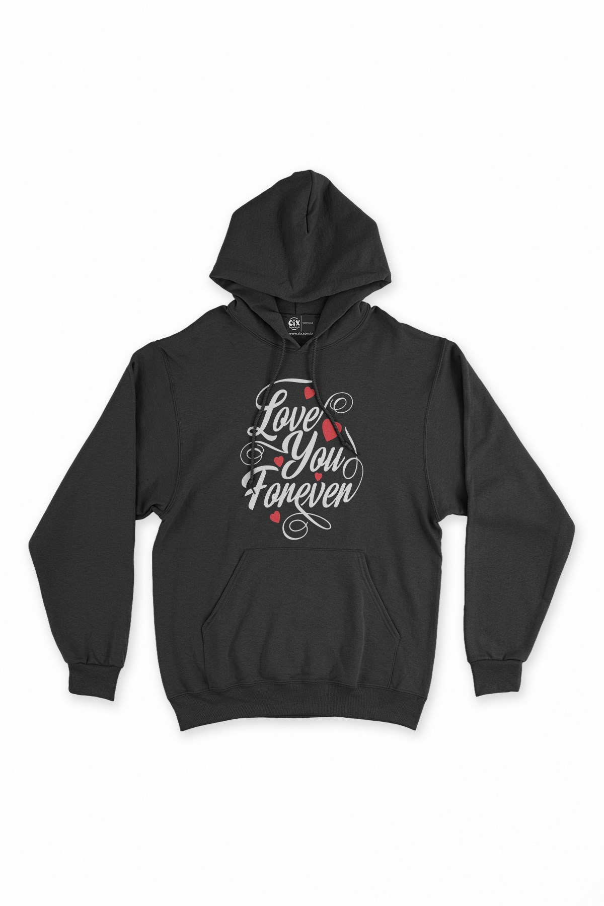 Love You Forever Siyah Kapşonlu Sweatshirt Hoodie