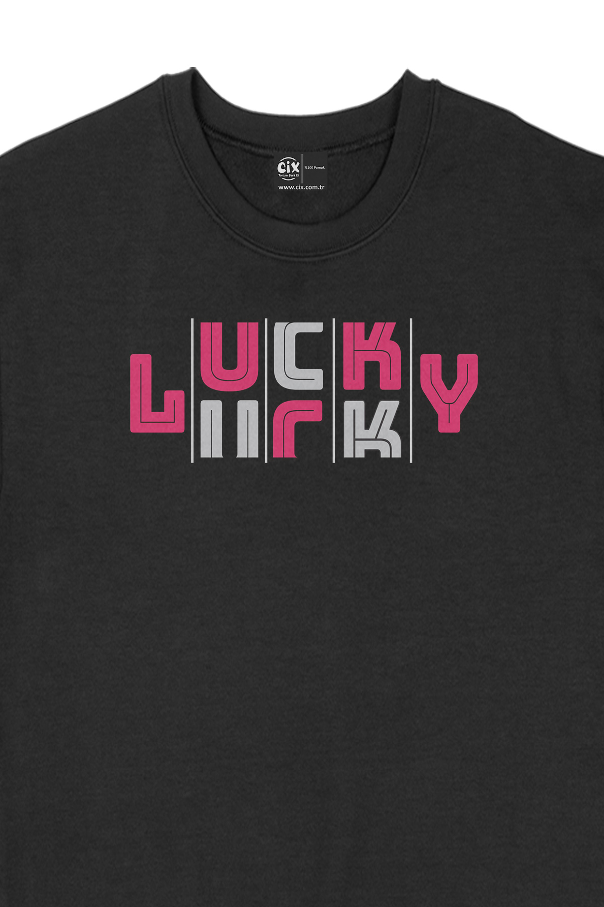Lucky Şanslı Pembe Siyah Sweatshirt