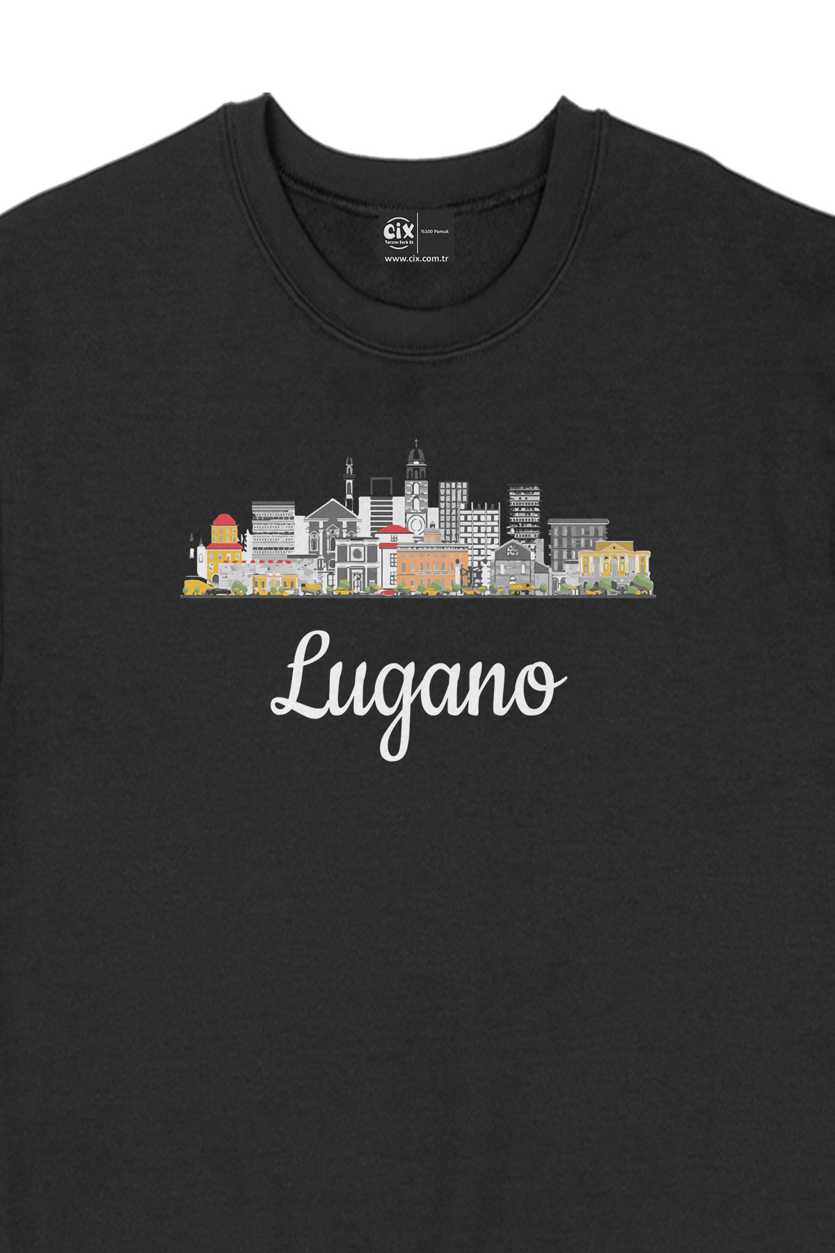 Lugano Manzaralı Siyah Sweatshirt