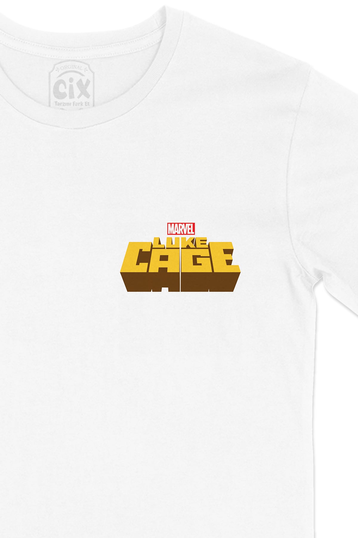Luke Cage Cep Logo Tasarımlı Beyaz Tişört