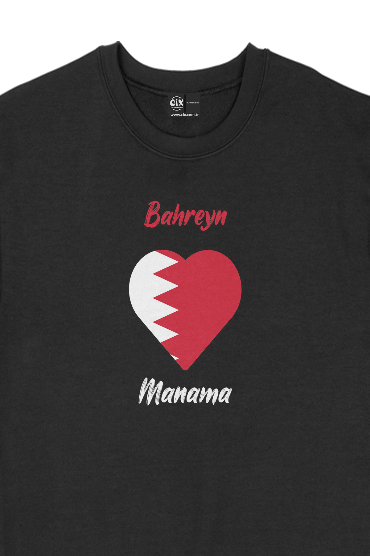 Manama Bahreyn Bayraklı Kalpli Siyah Sweatshirt