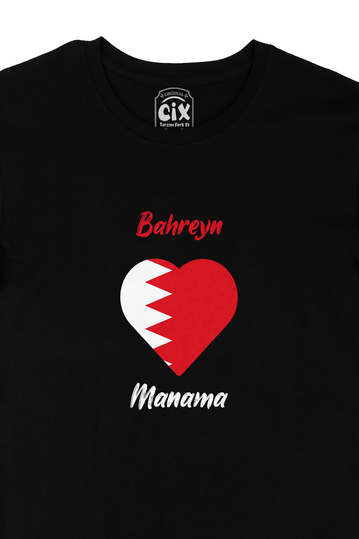 Manama Bahreyn Bayraklı Kalpli Siyah Tişört